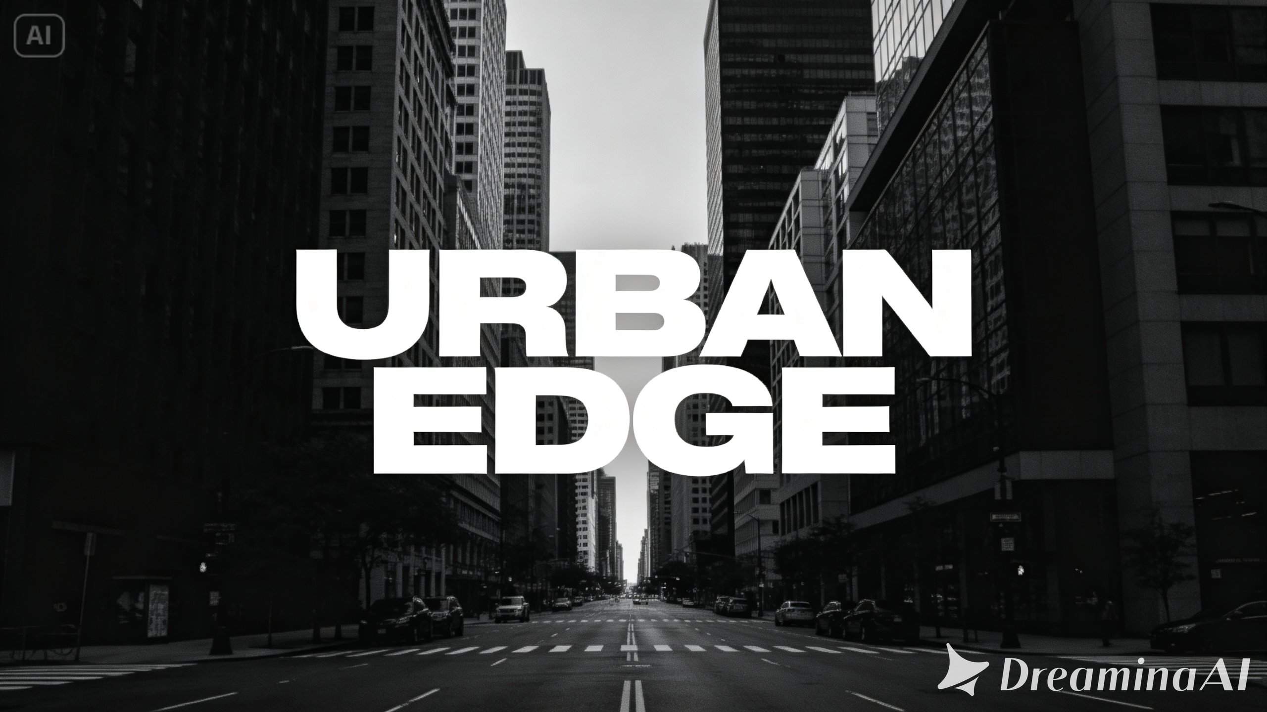 streetwear logo using a black and white city shot as the background