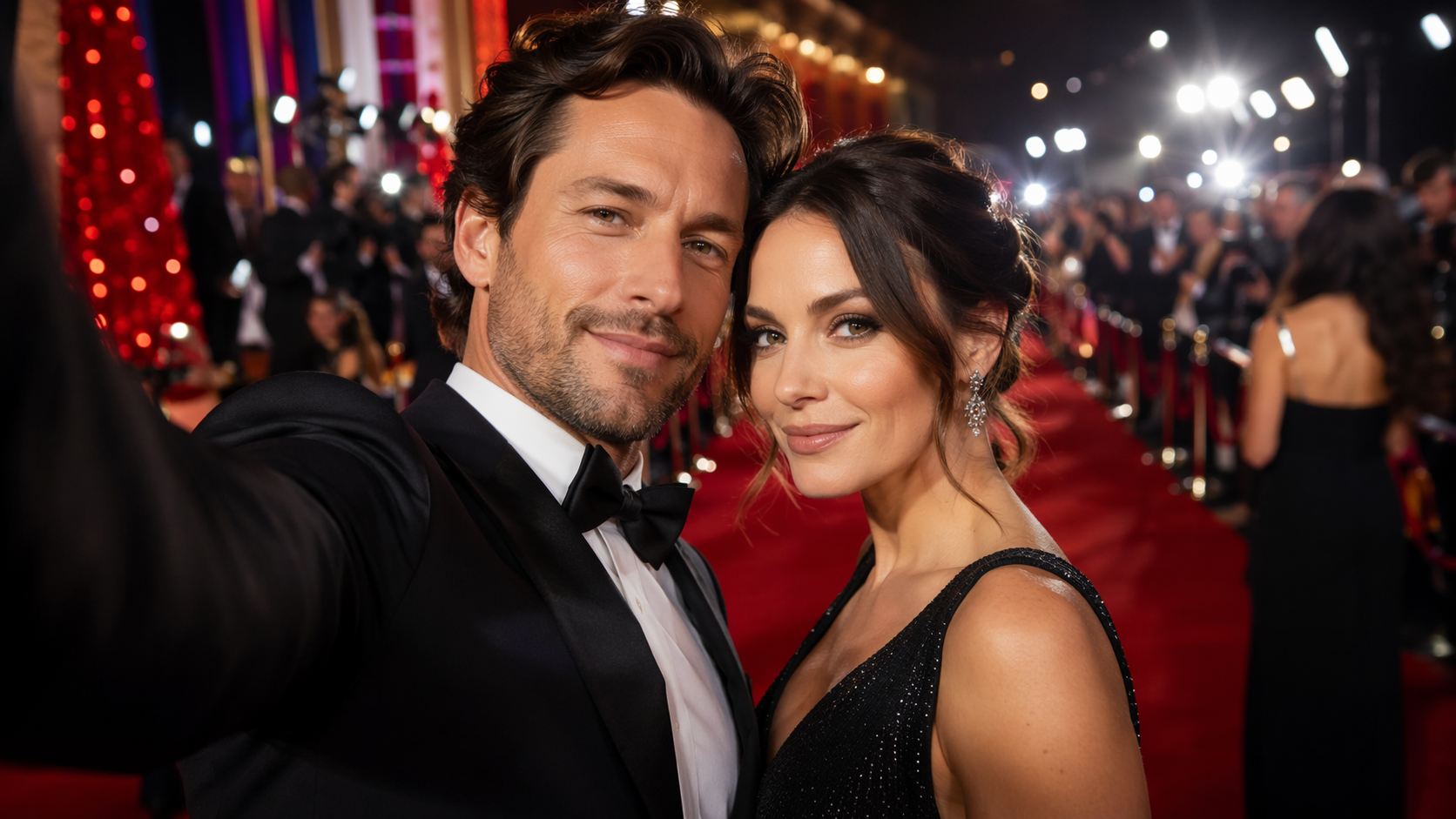 Dreamina Selfie With Celebrity prompt example 1: Red Carpet Selfie Mood