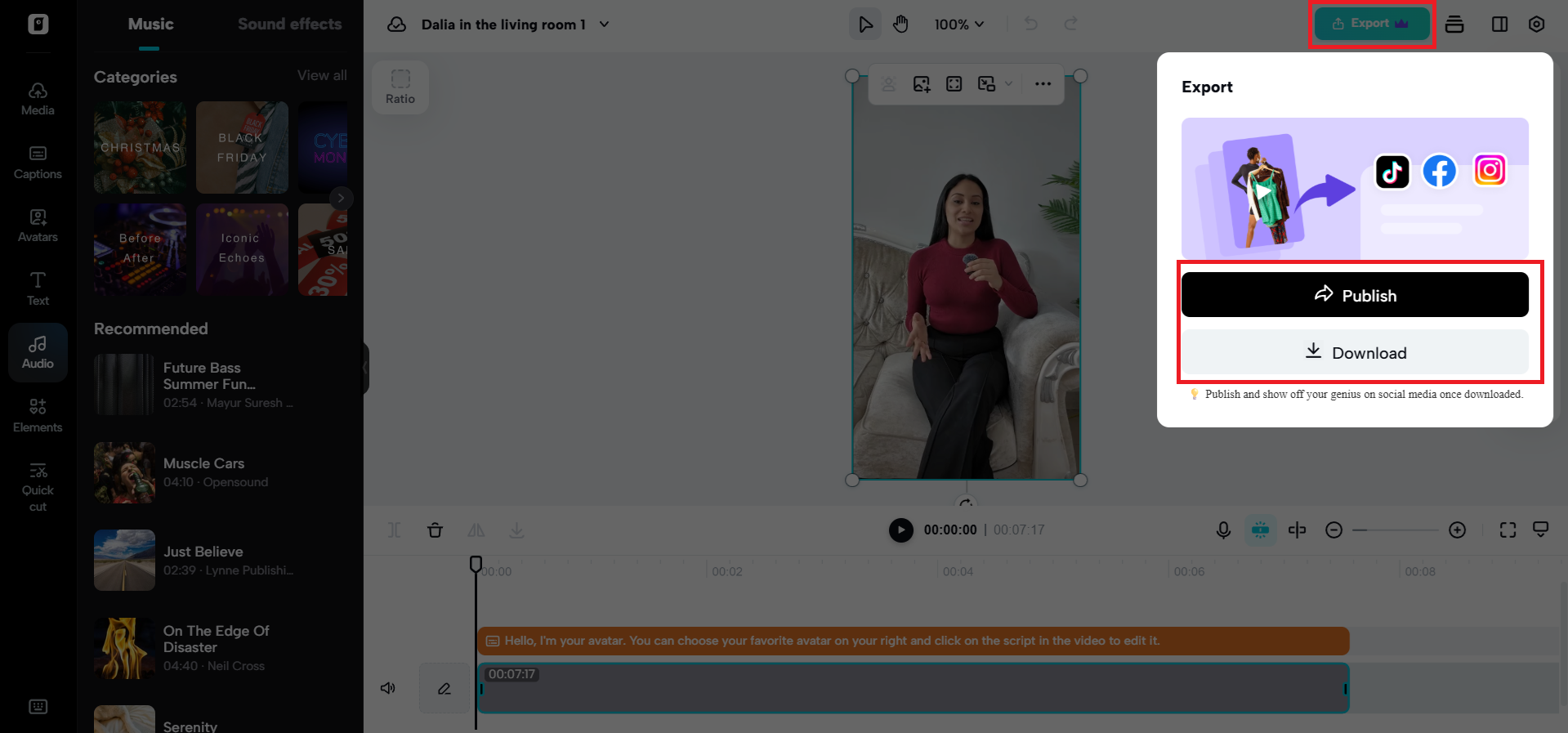 Export your AI avatar video