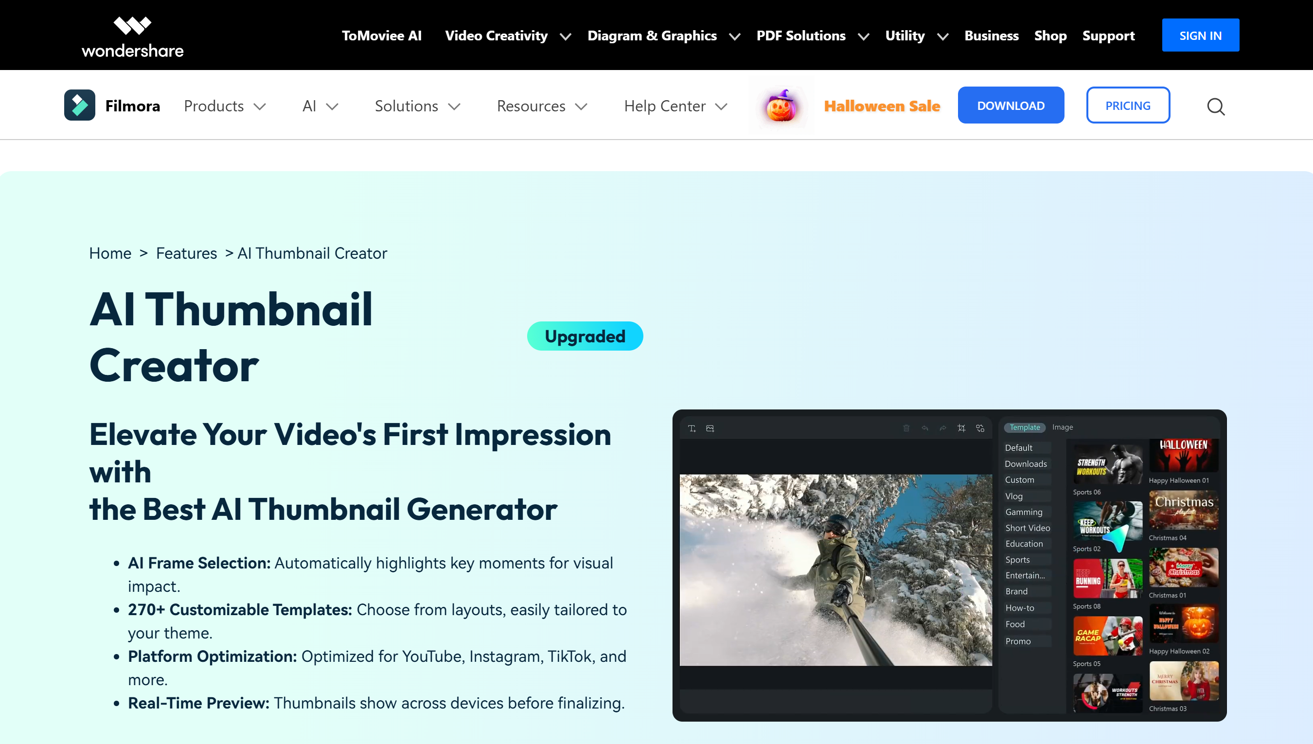 Interface of Filmora - one of the best AI thumbnail creator