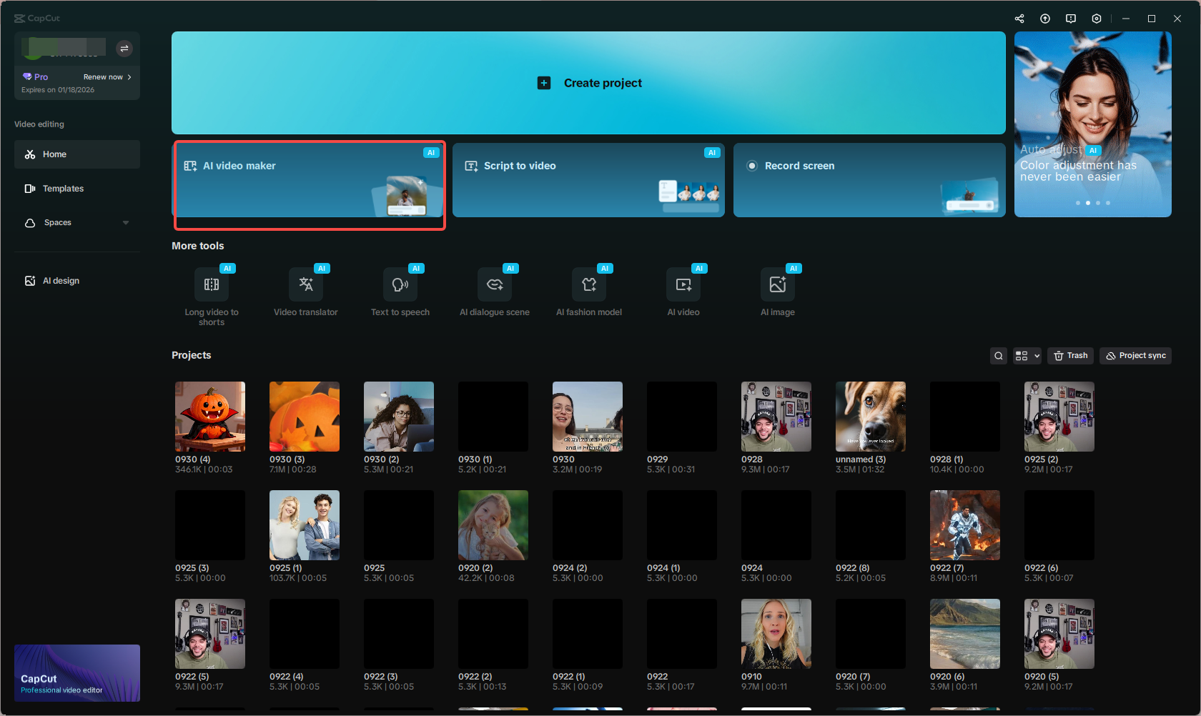 Open CapCut and choose AI video maker