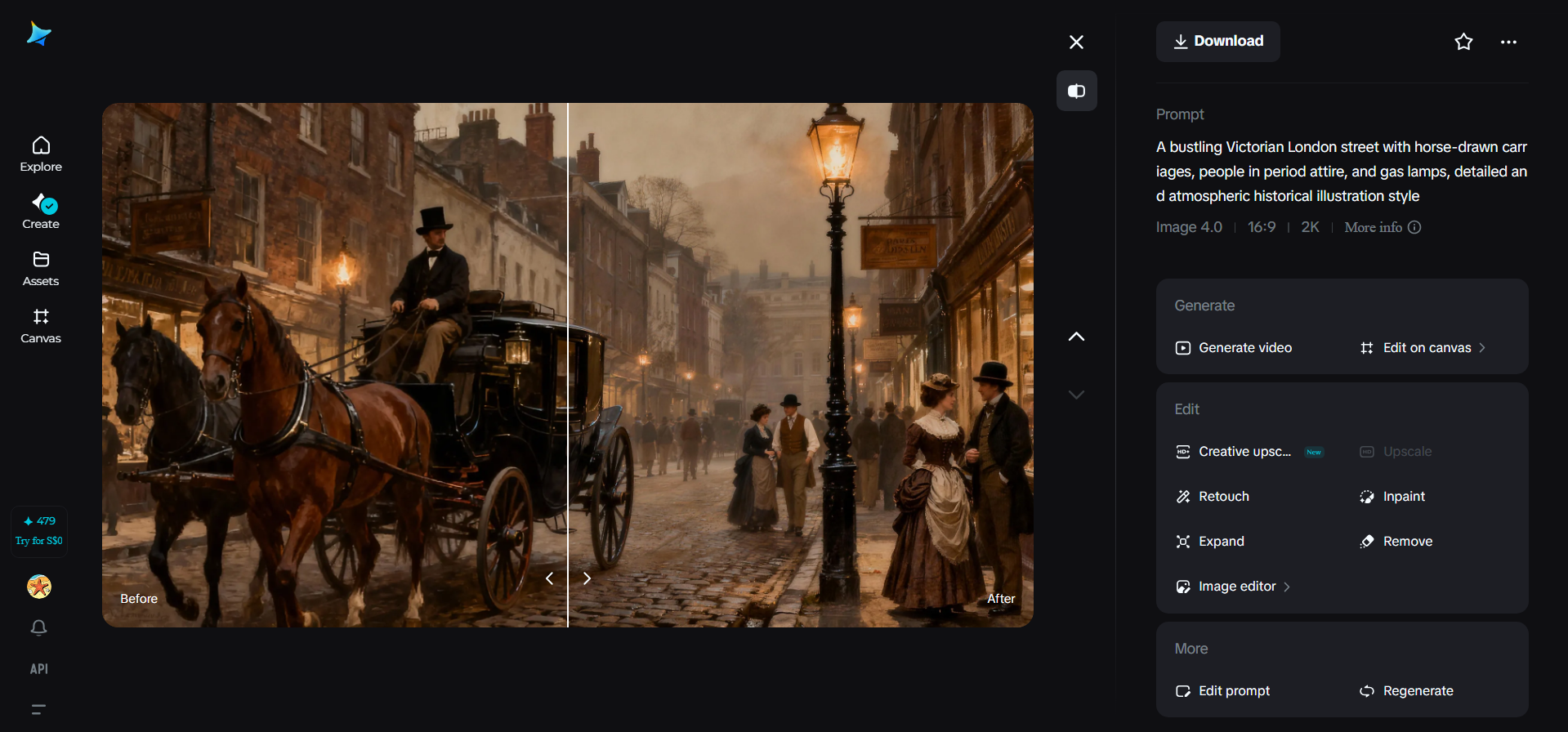 Creative upscale feature in Dreamina