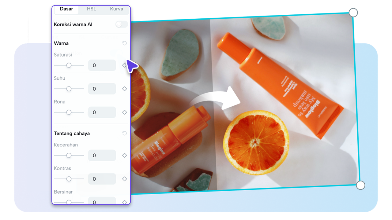 Meningkatkan kualitas warna video dengan mudah menggunakan alat.