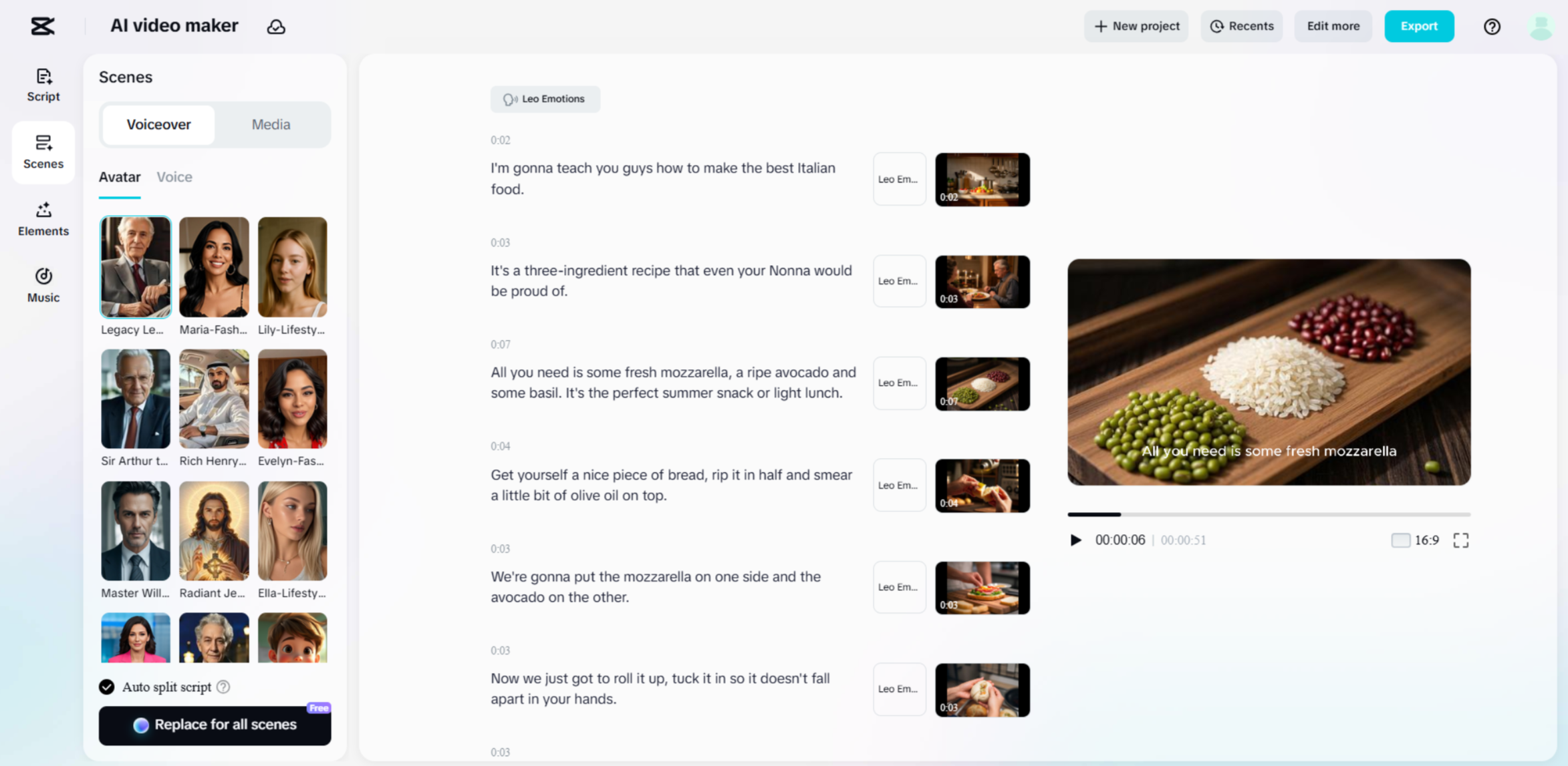 Die Bearbeitungsoberfläche von CapCut Web – das beste Tool, um KI-Food-Videos zu erstellen
