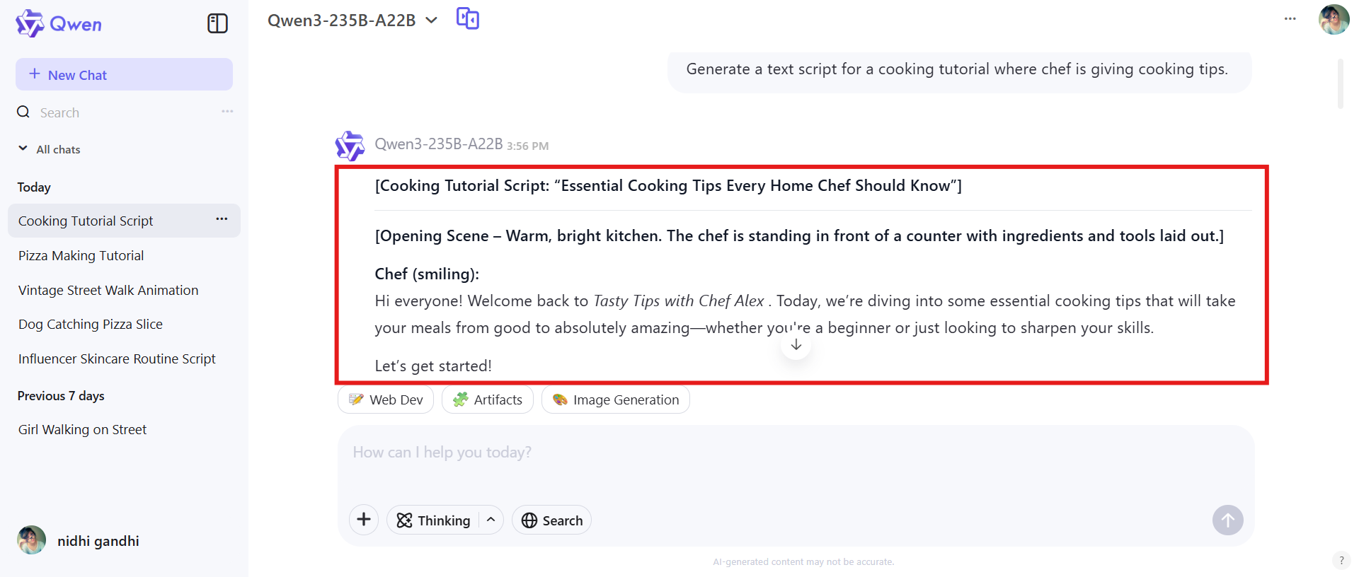 Generate a script with Qwen AI
