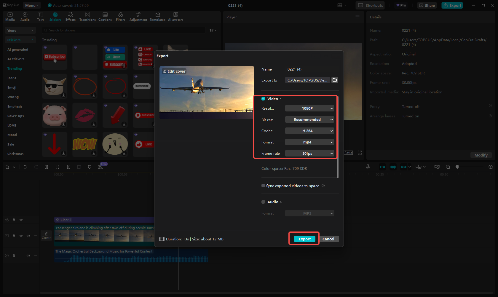 Exportar y subir contenido a YouTube
