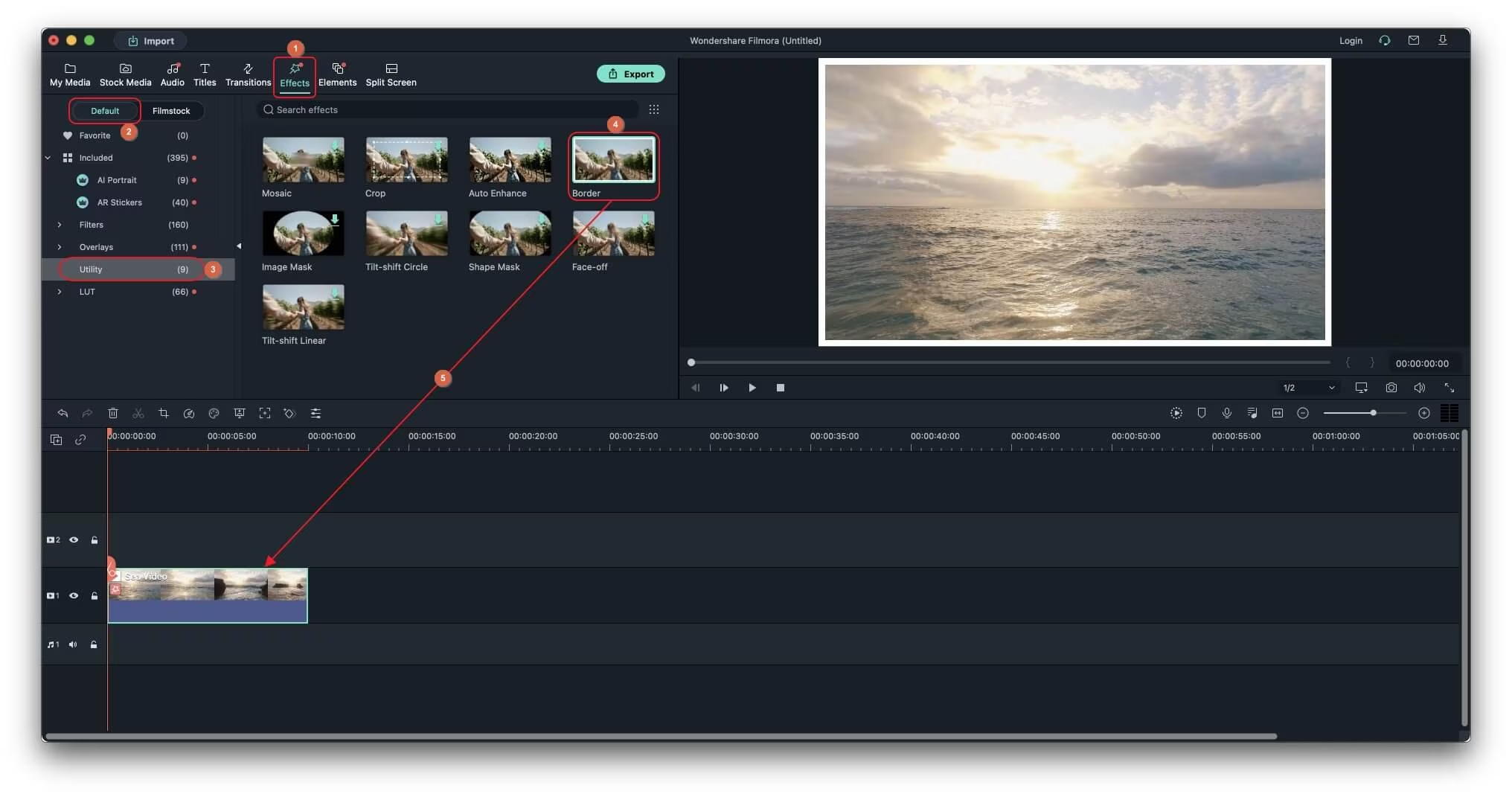Interface of Filmora - the best way to get free 8mm frame overlays