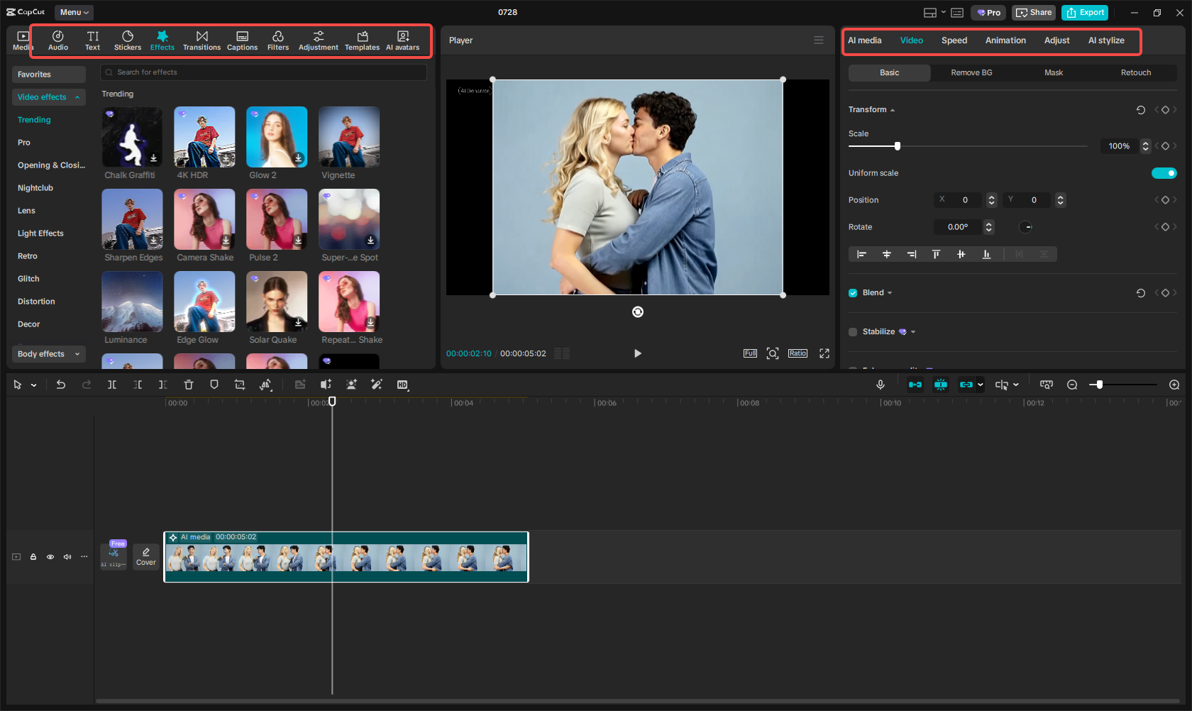Editing and enhancing the video in CapCut