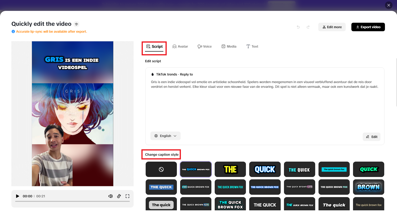 Mga caption at subtitle na batay sa AI