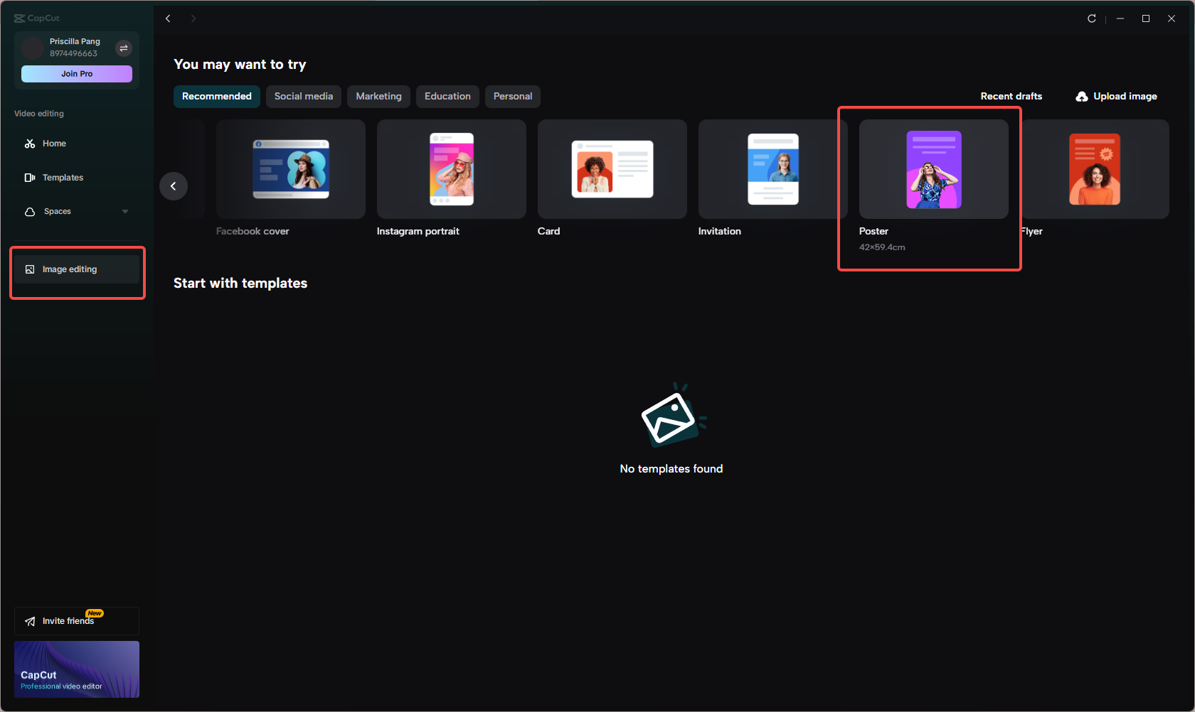 Select poster size in CapCut