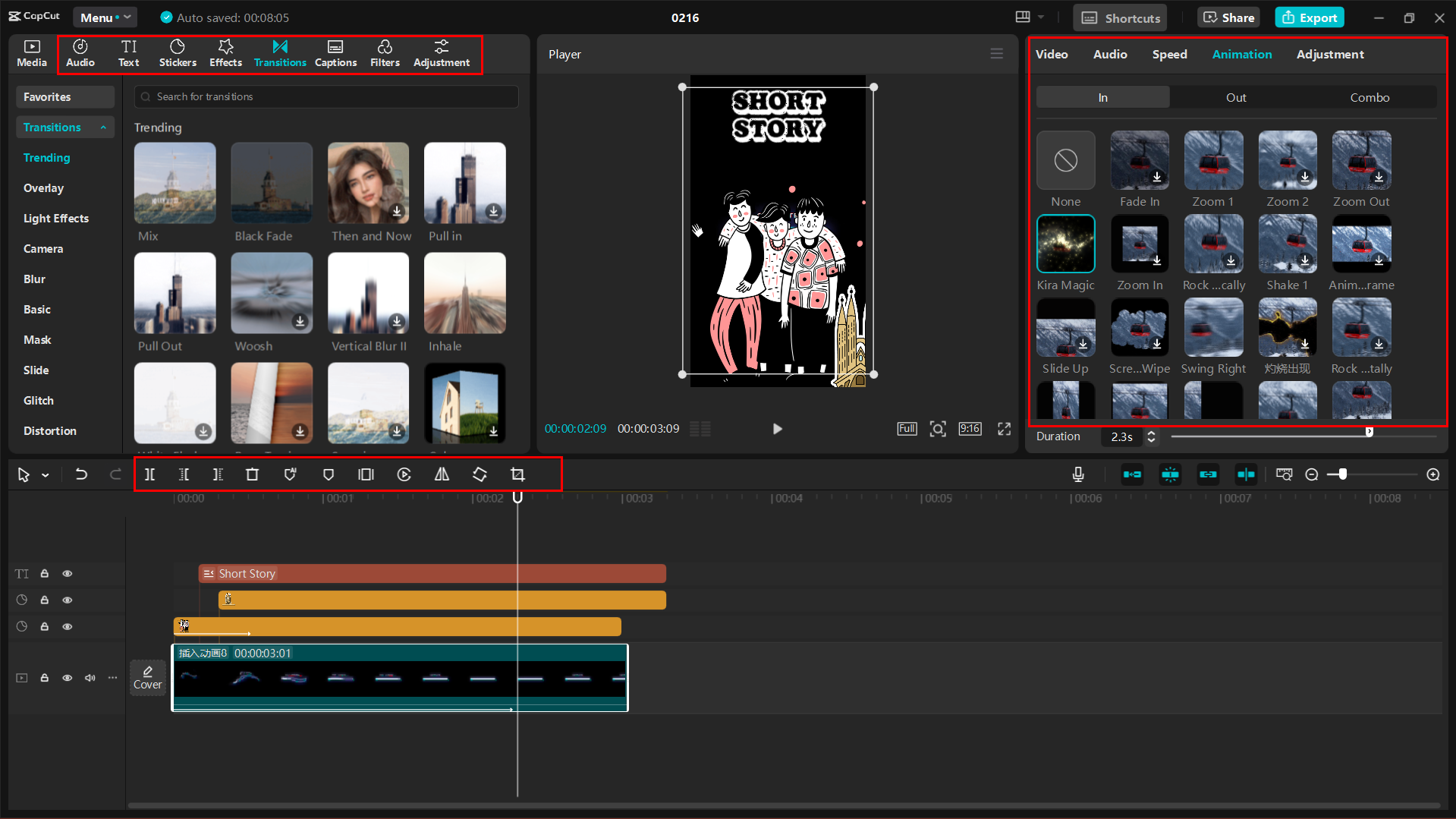 Interface of the CapCut desktop video editor - creating and editing animated reel