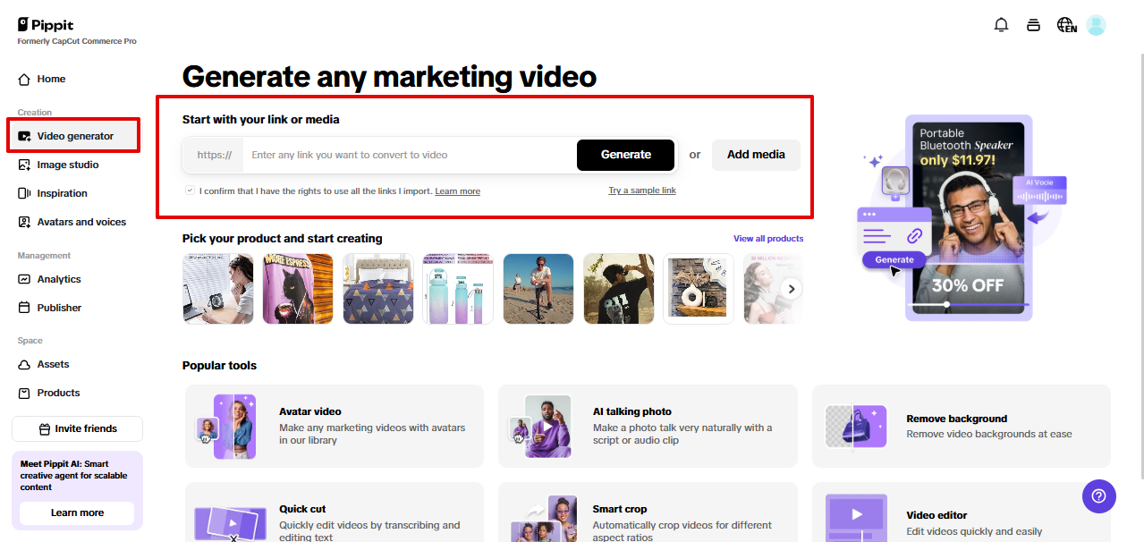 Pippit video generator