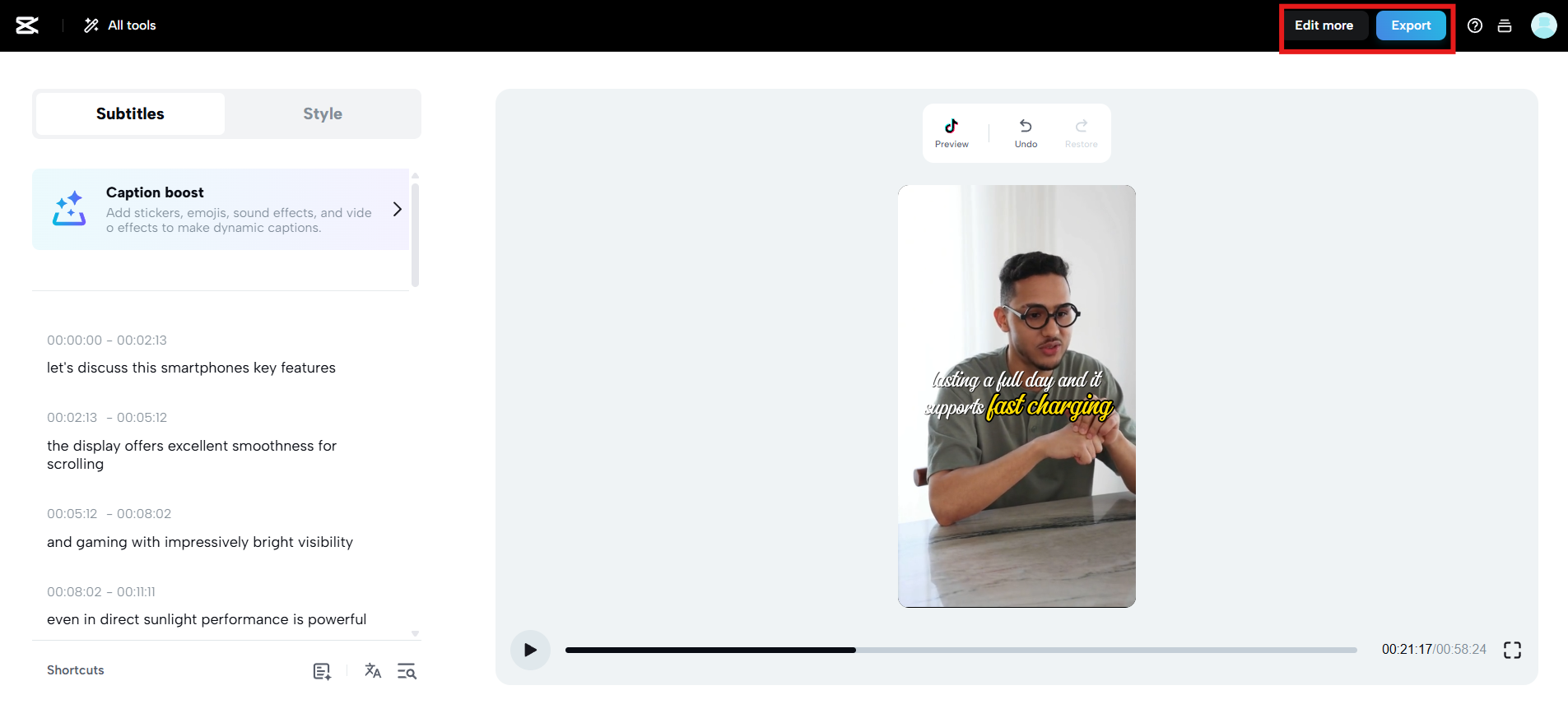 Klicken Sie auf „Weiter bearbeiten“ oder „Exportieren“