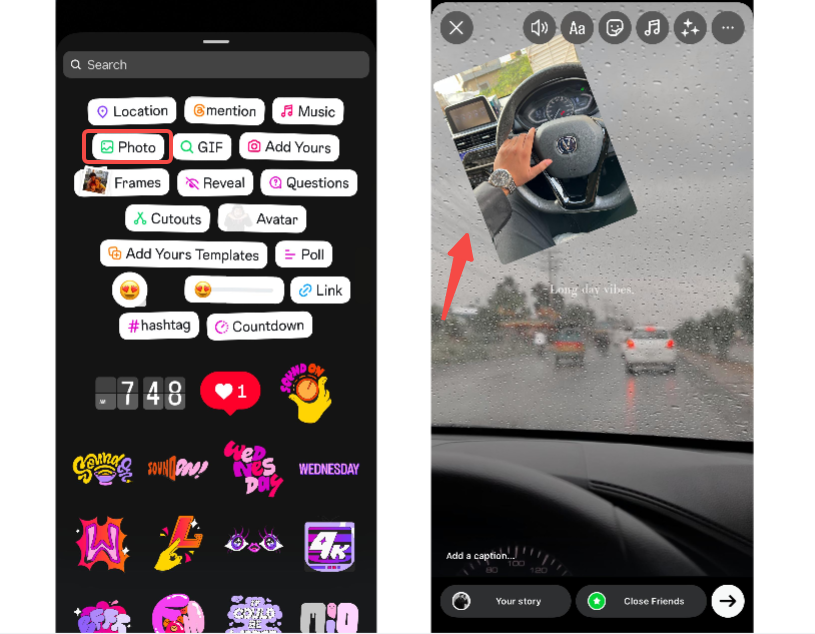 Add photos to a video story