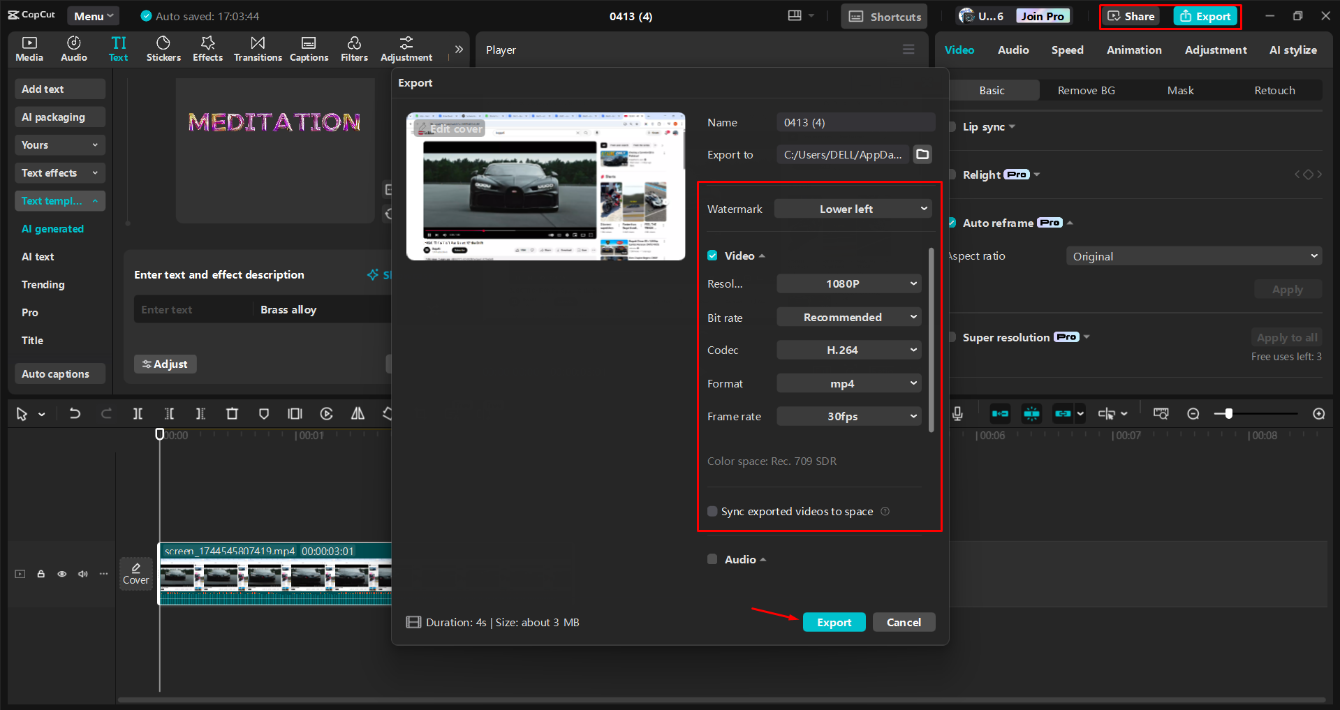 Videó exportálása a CapCut asztali videószerkesztőjéből