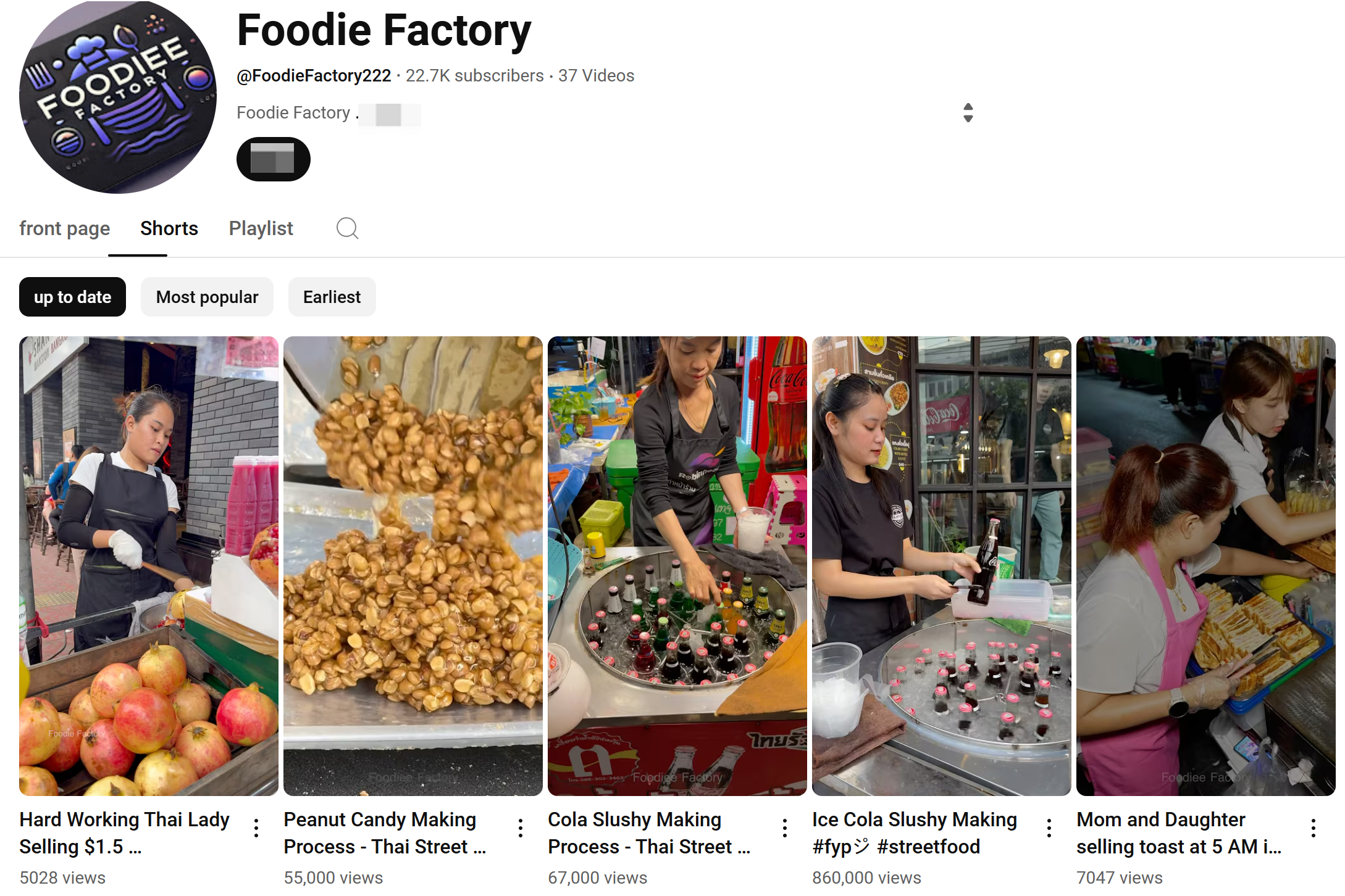 Foodie Factory's channel on YouTube food shorts