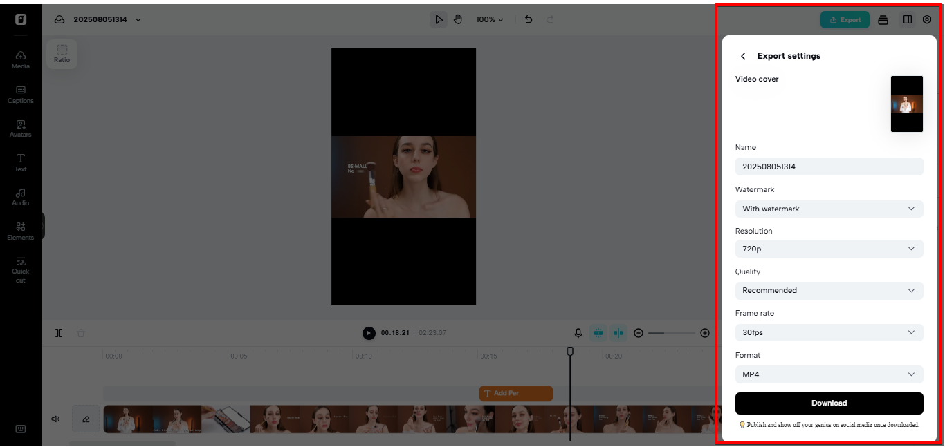 Exporting annotated video from Pippit