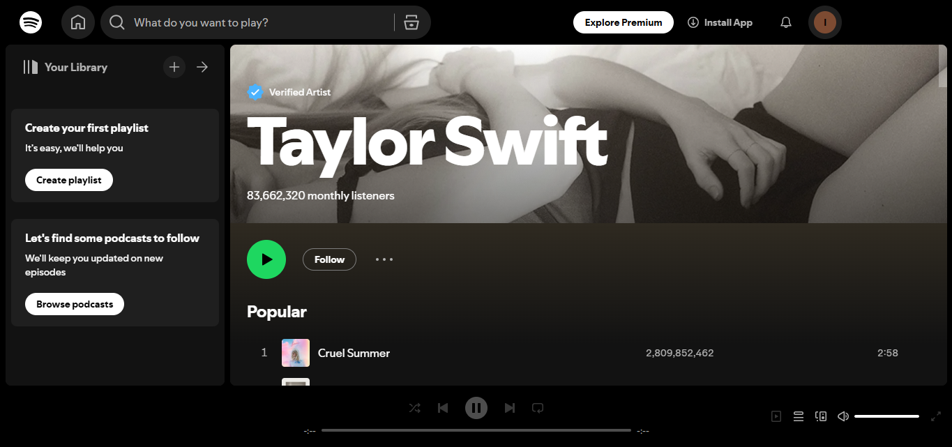 Taylor Swift—the artist with the most Spotify streams