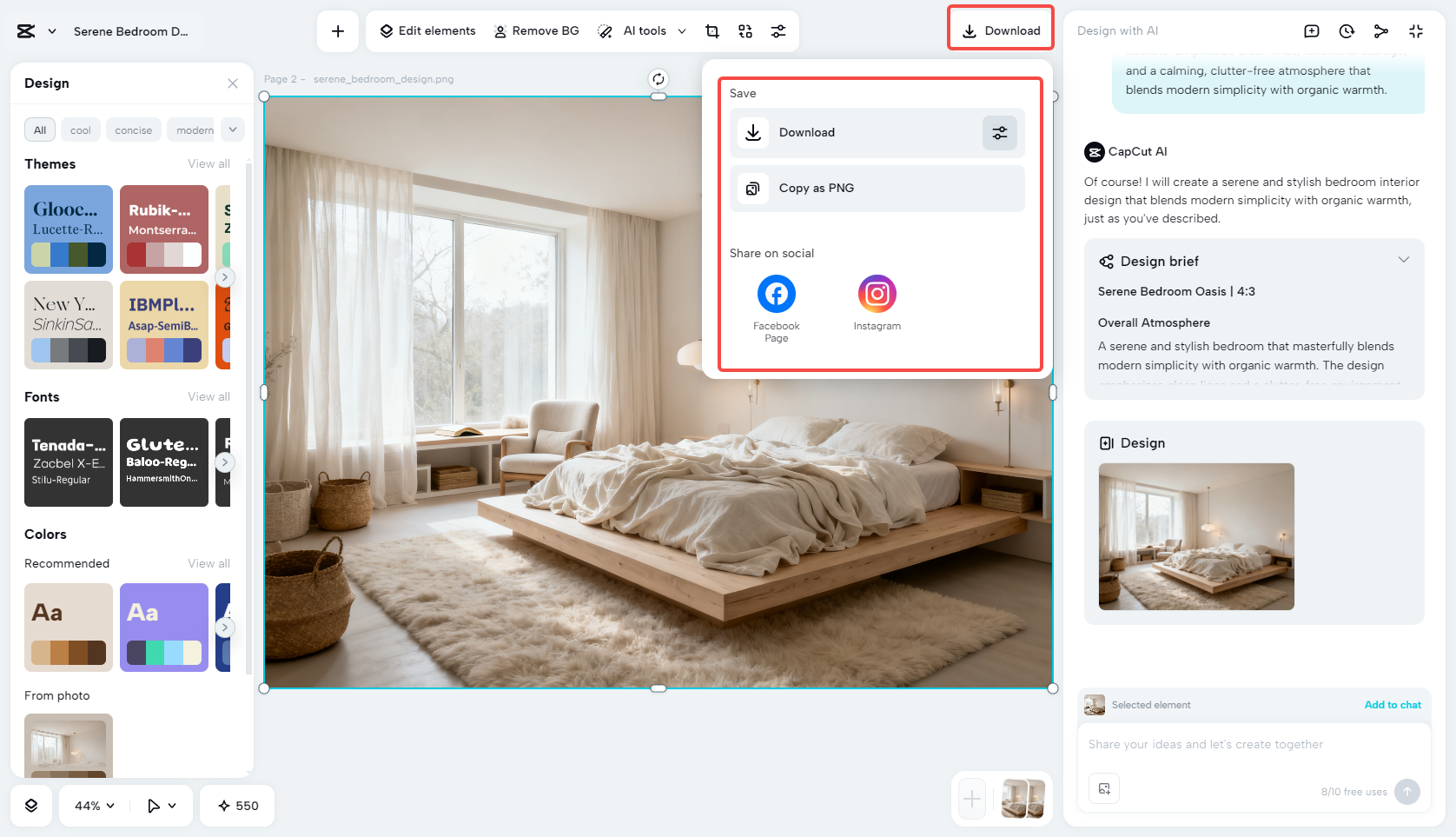 Export the bedroom design