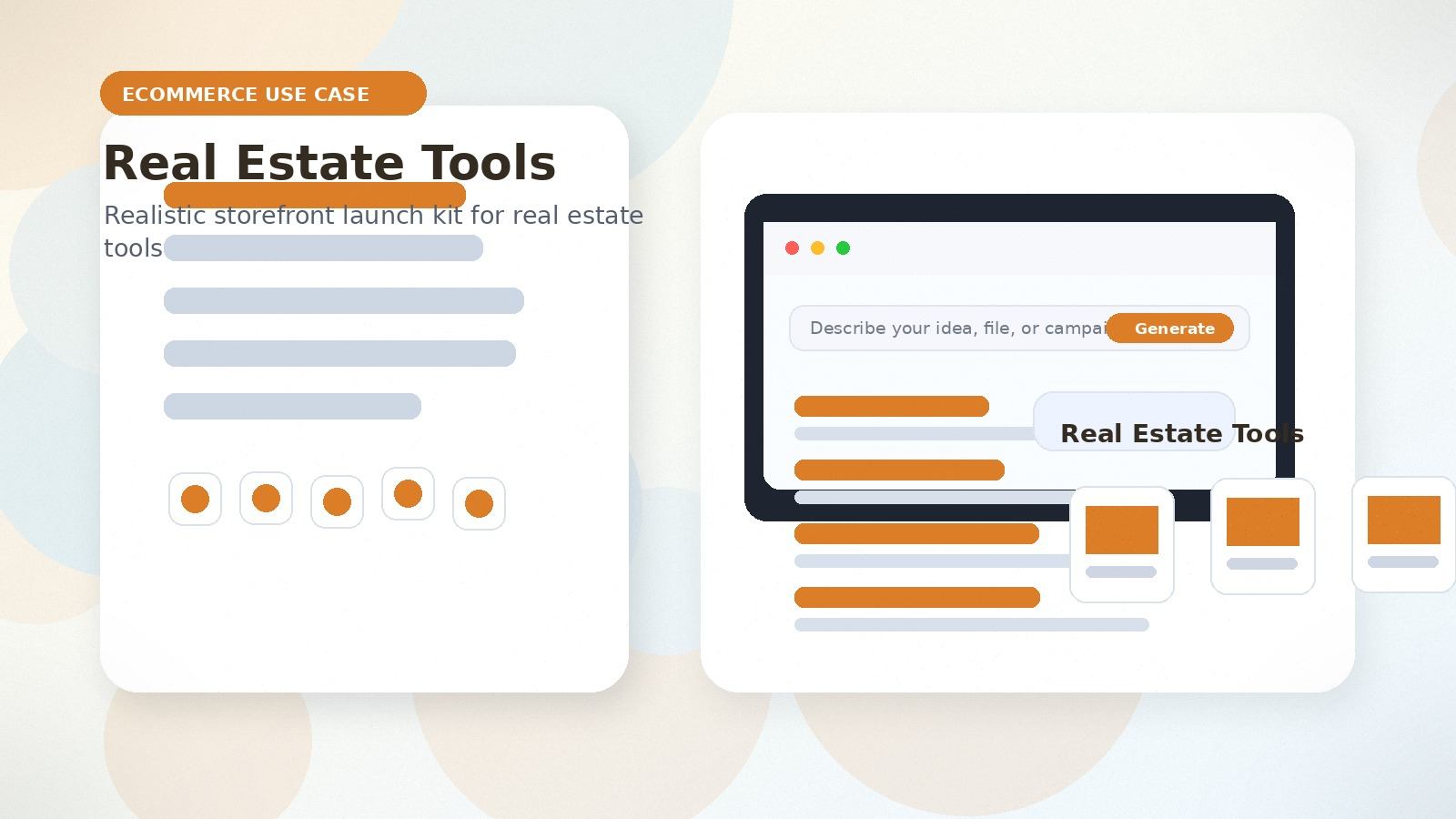 Real Estate Tools realistic ecommerce use case visual for real estate tools
