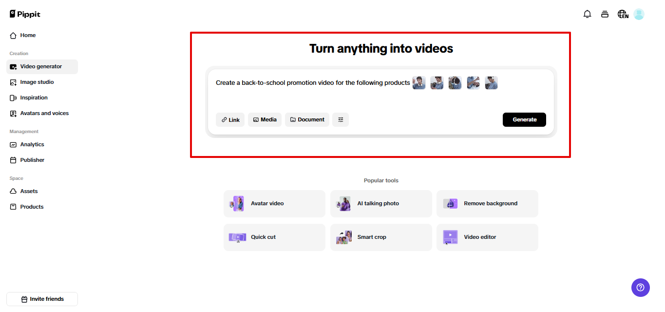 Pagpasok ng prompt para sa video