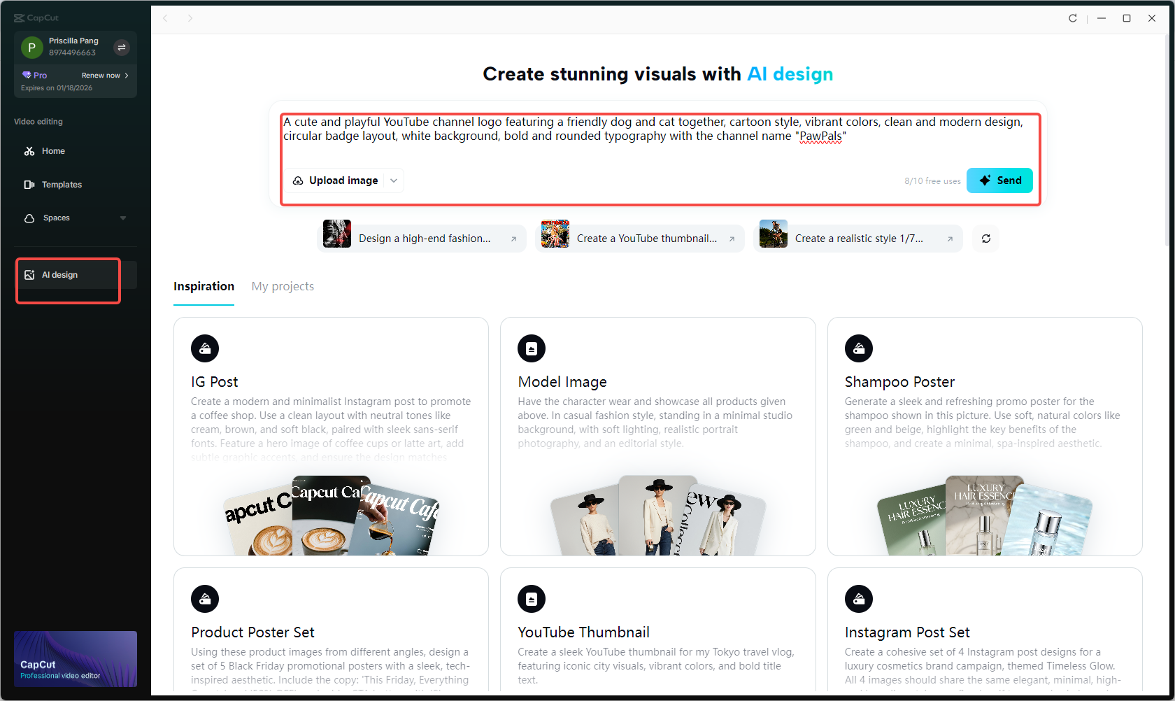 Open AI design and enter text prompt