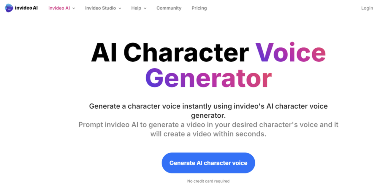 Интерфейс Invideo AI - бесплатный генератор голоса для YouTube