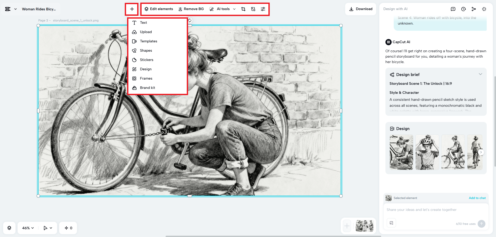 Edit desain storyboard Anda secara manual