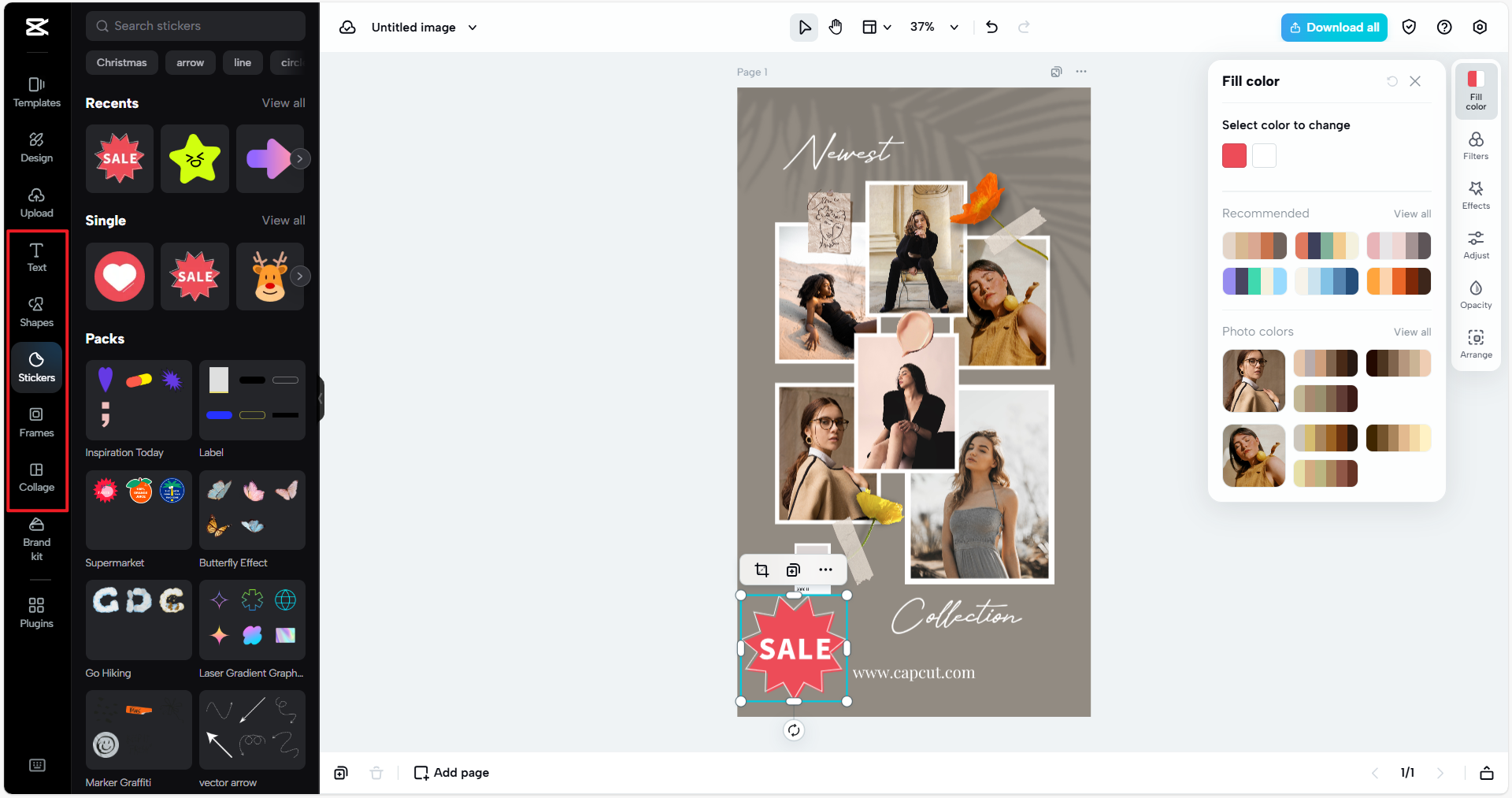 Bearbeiten Sie Ihr Verkaufsplakat mit Stickern, Formen und Rahmen.