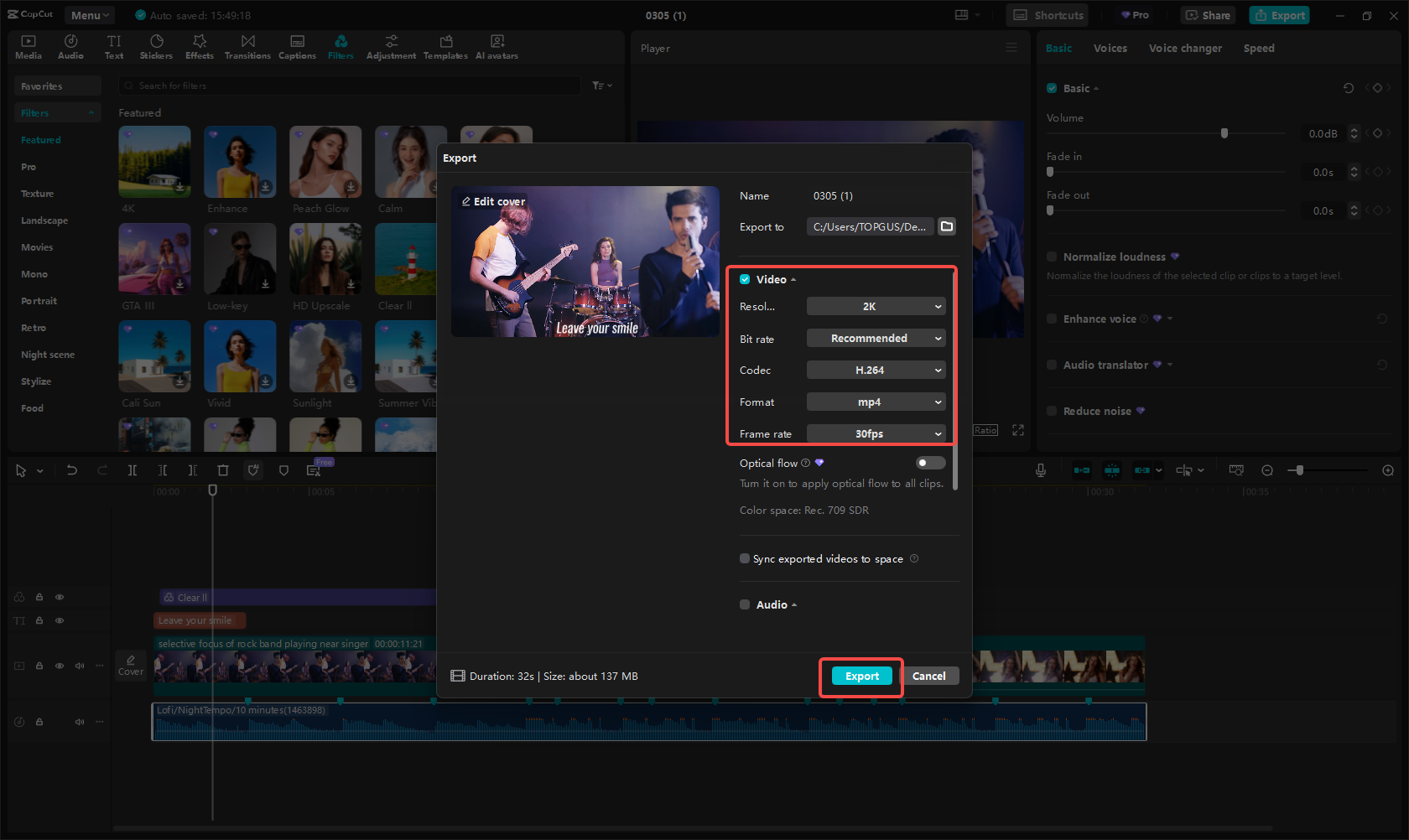 Esporta il video musicale
