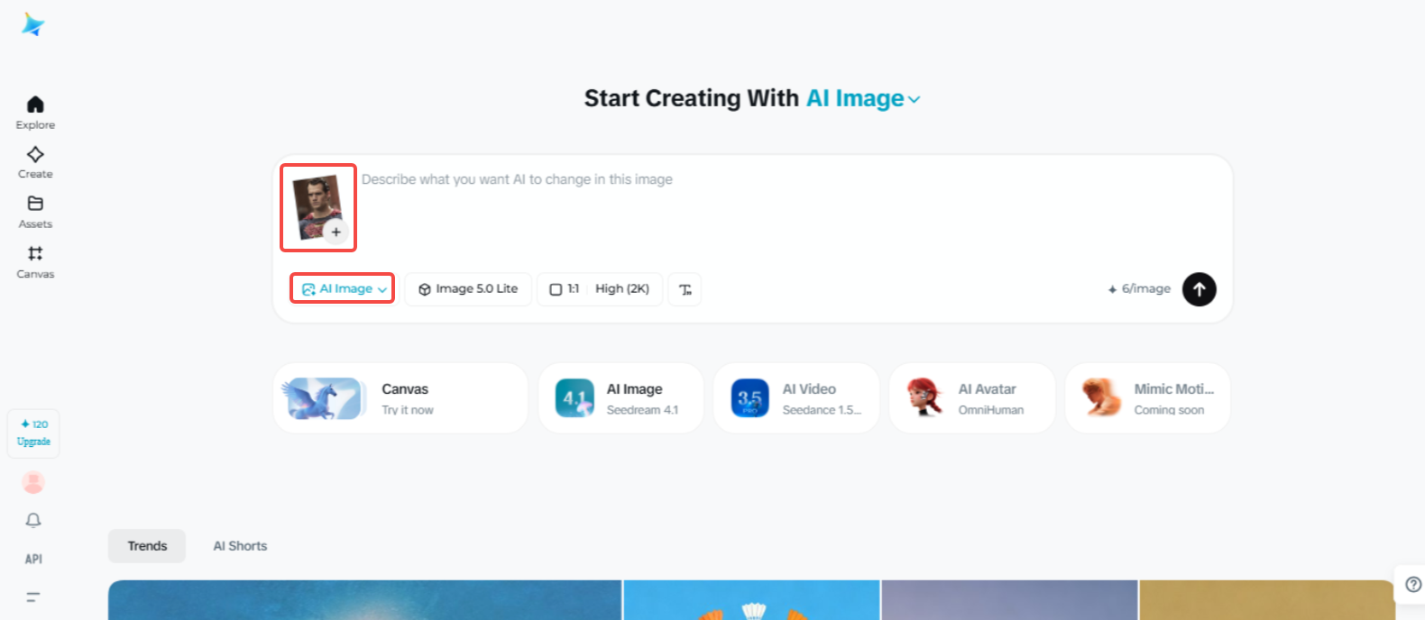 Accesso alla funzione "AI Image" in Dreamina