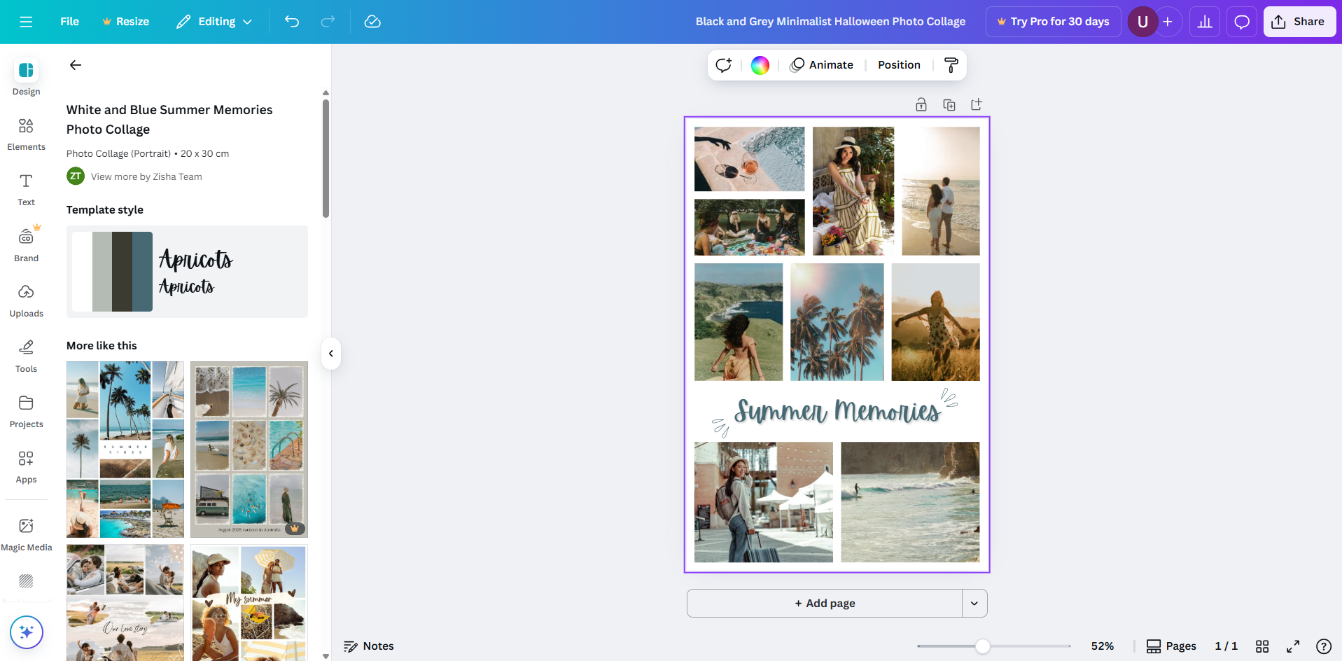 Collage de fotos de vacaciones de verano luminoso con colores vibrantes