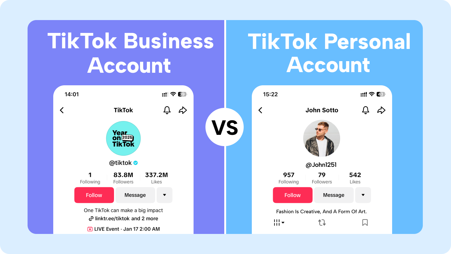 Conta comercial tiktok vs conta pessoal