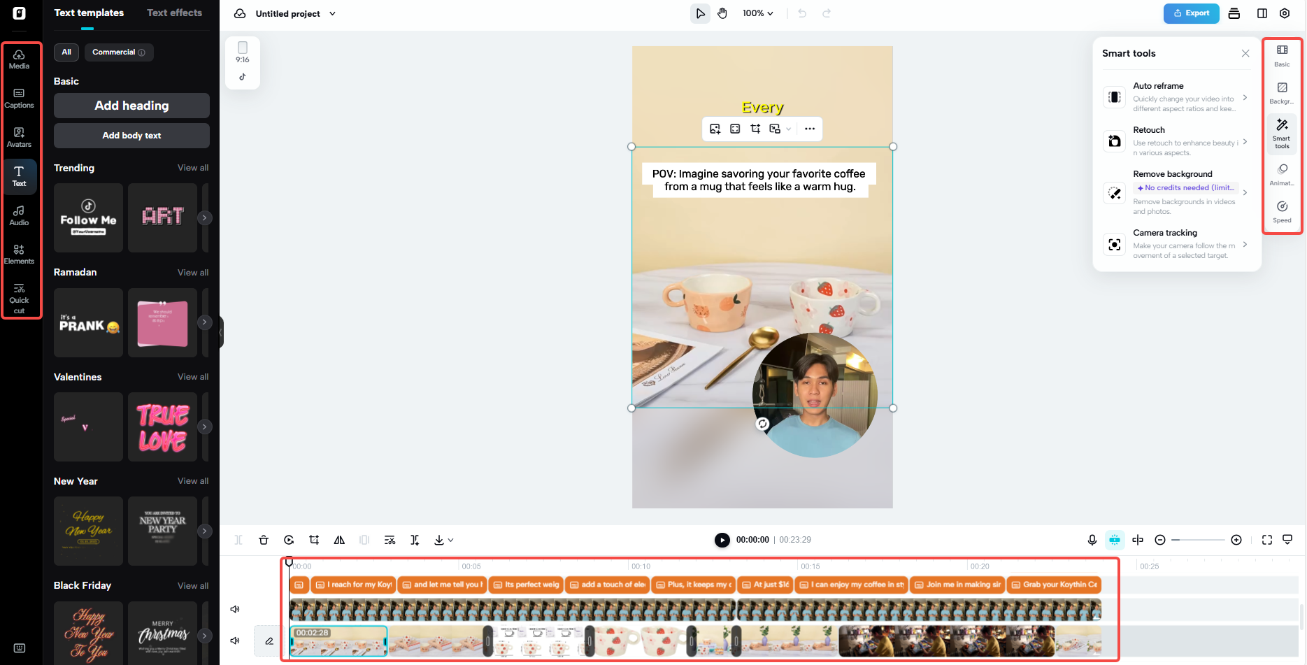 One-click editing tools