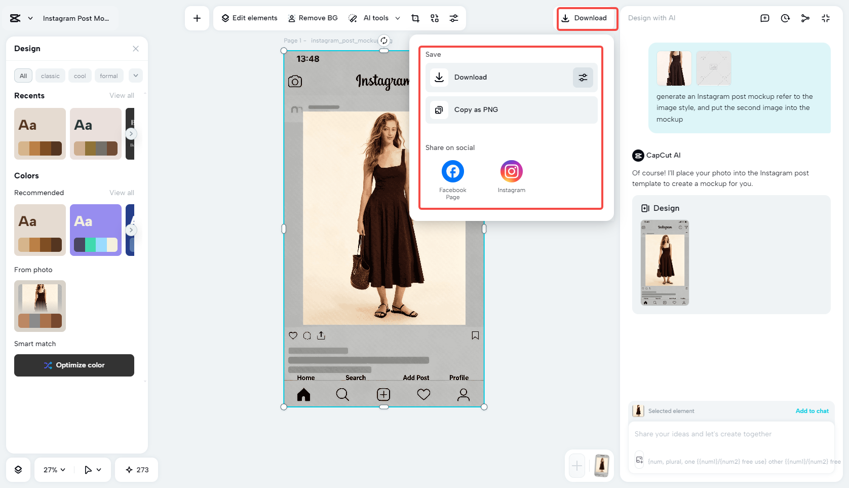 Export the Instagram mockup