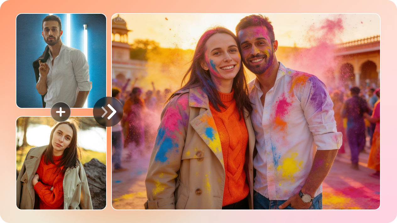 Fusiona un par de fotos en la escena de Holi