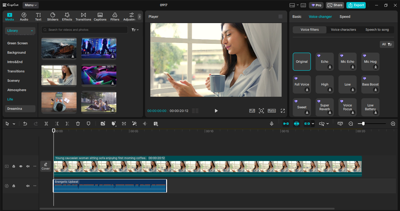 CapCut desktop video editor with AI voice changer