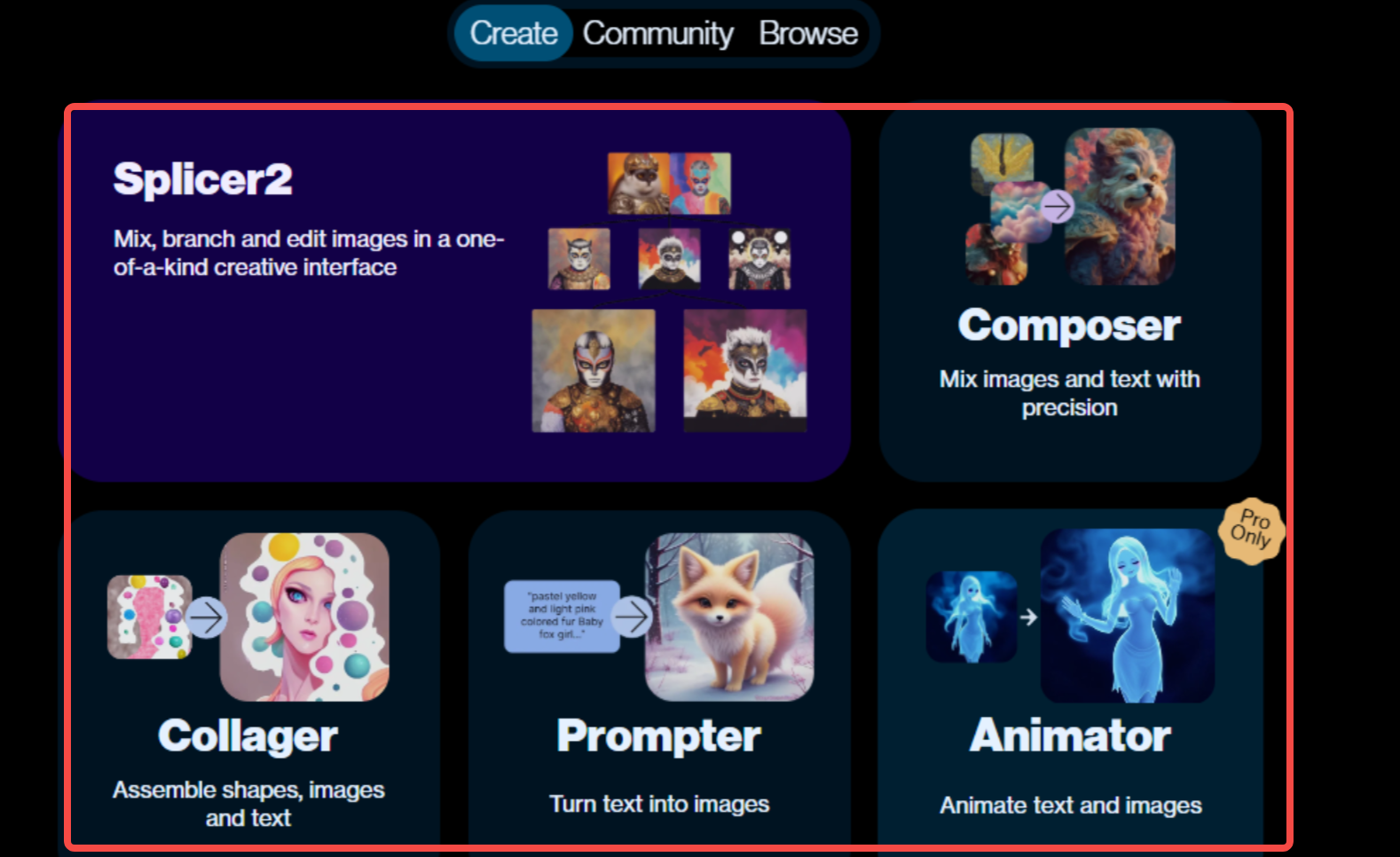 Selecting creation mode to generate an image in Artbreeder