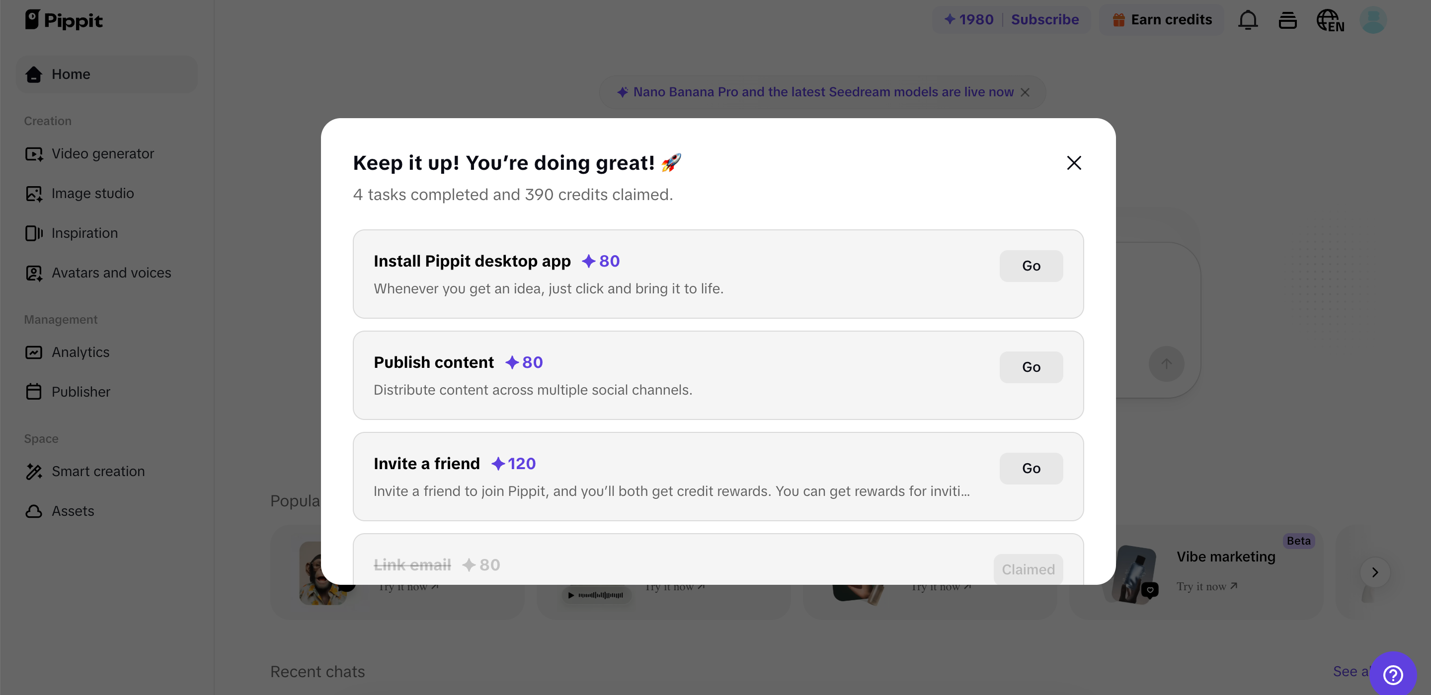 Earn credits through tasks