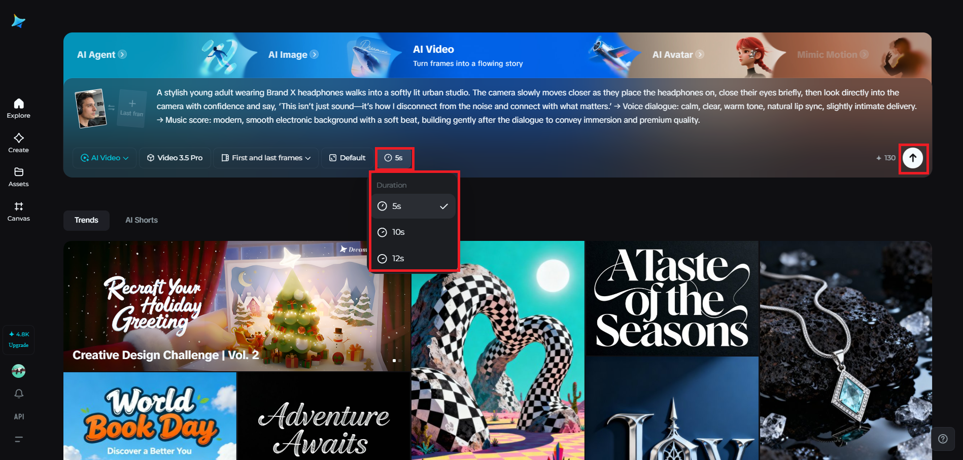 Set video duration and generate