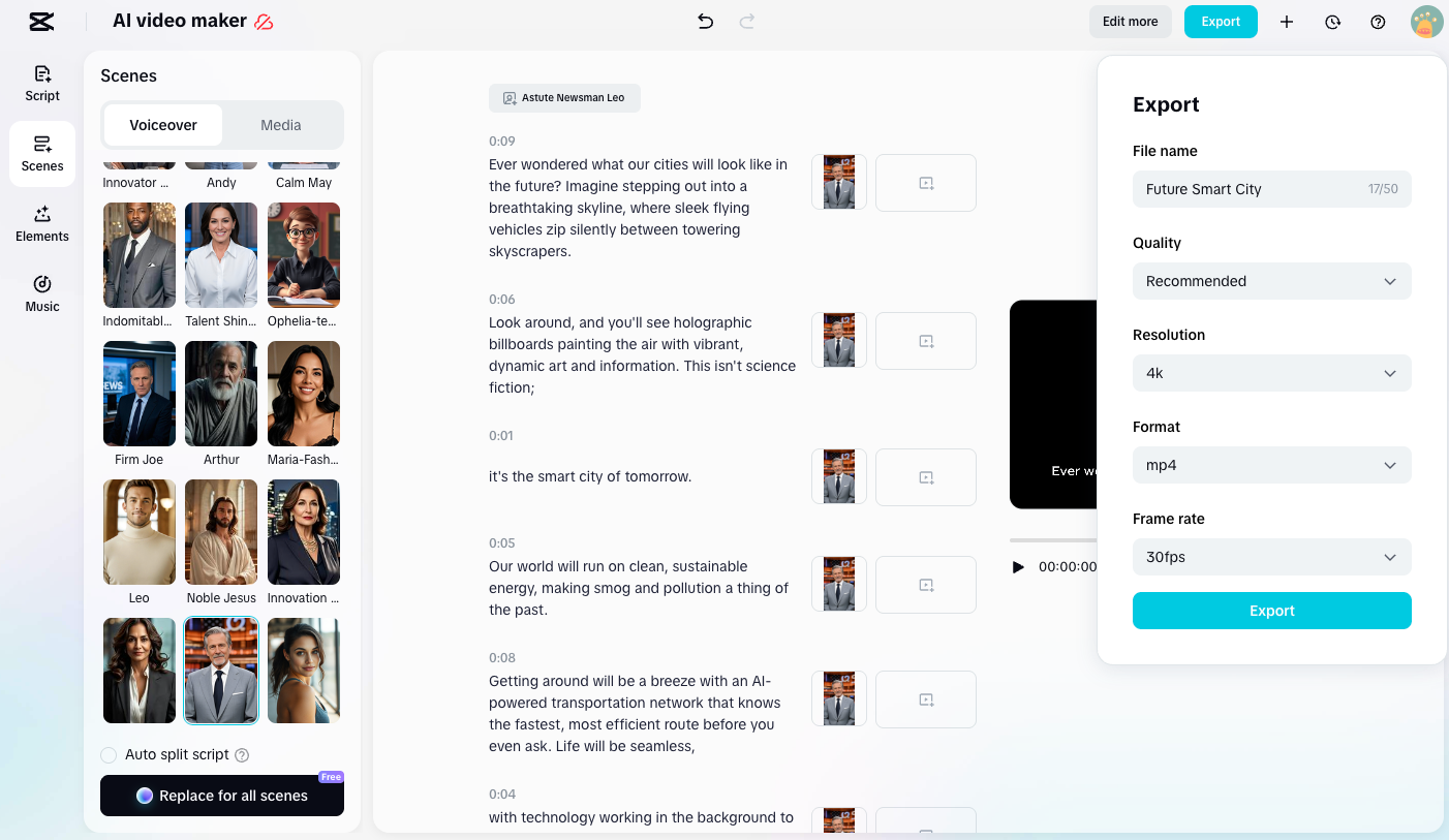 Apply Avatar, Voice, and Export