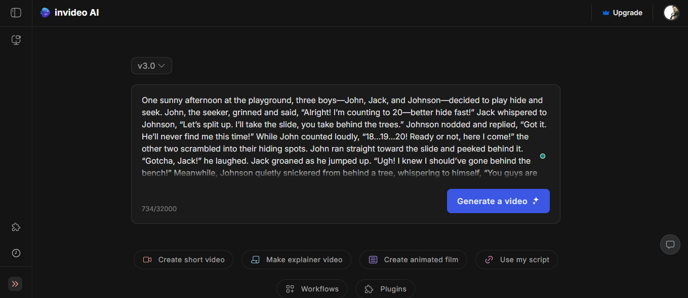 Access the text-to-video feature and enter text