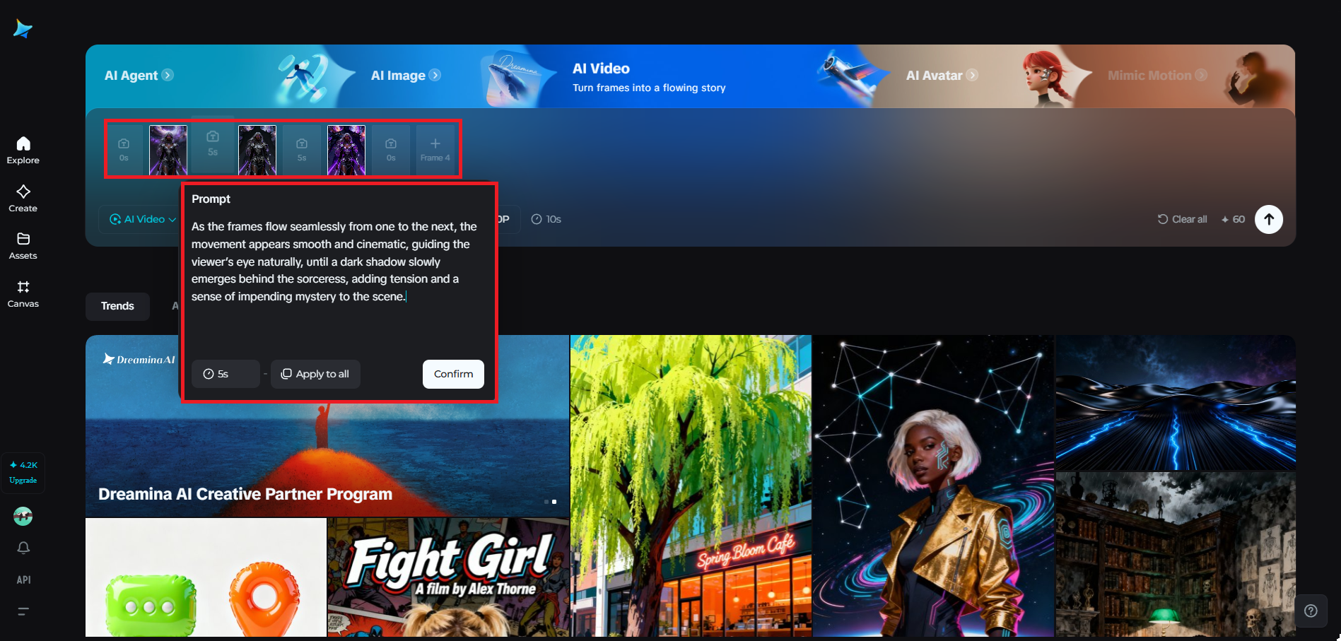 Caracteristică multiframe în Dreamina