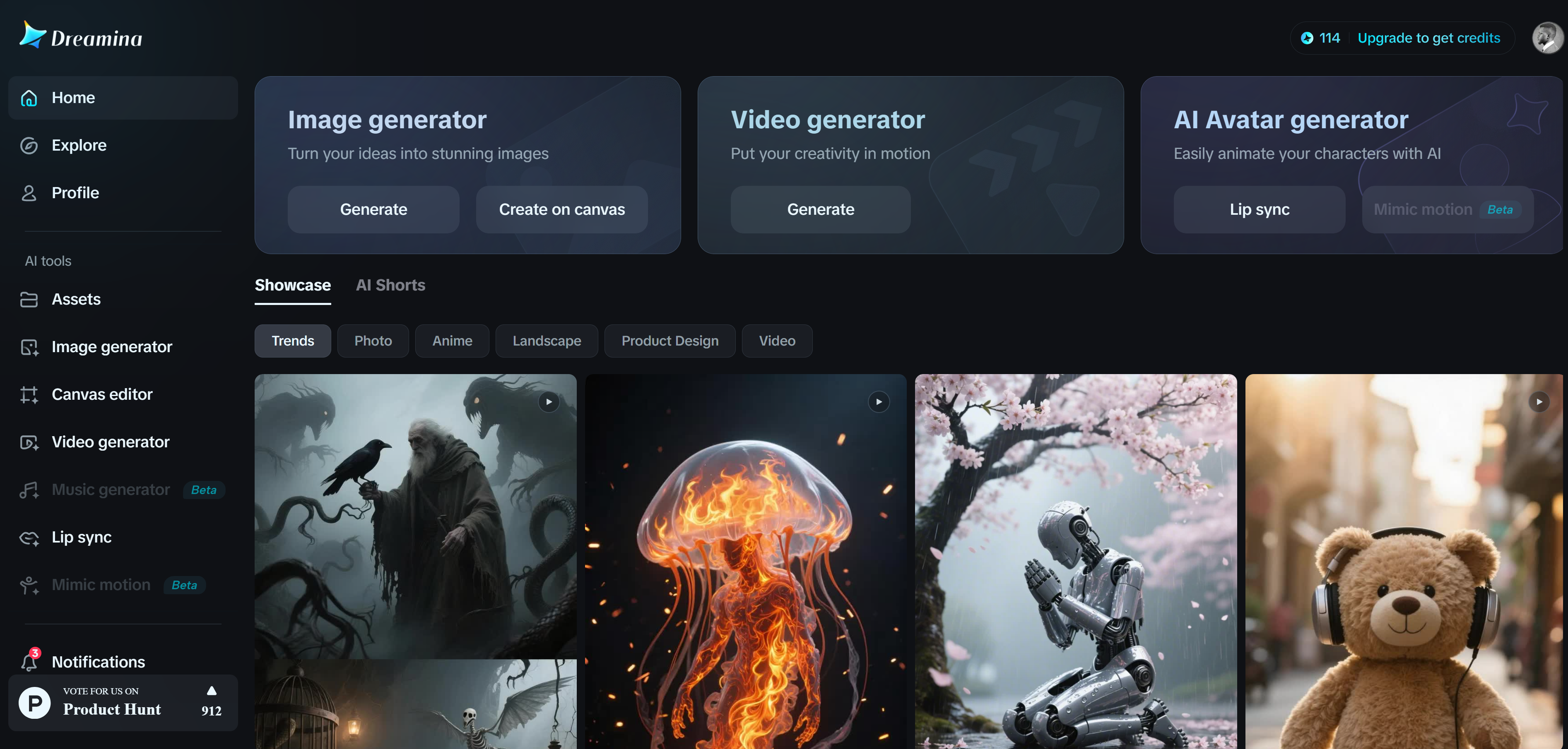 Dreamina ana sayfası