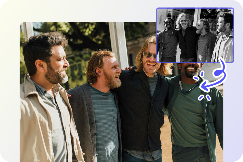 A faded family photo restored with brighter colors to look fresh again.