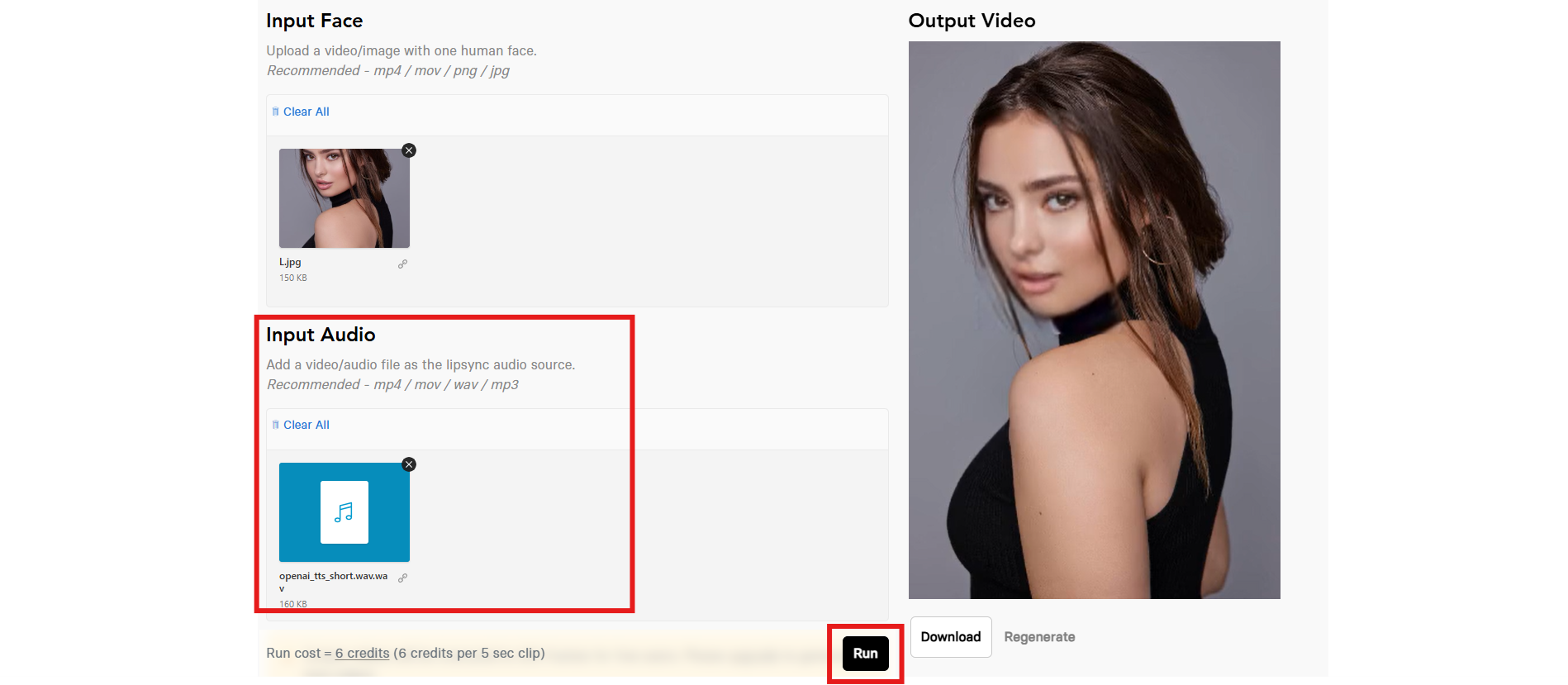 Masukkan audio dan jalankan
