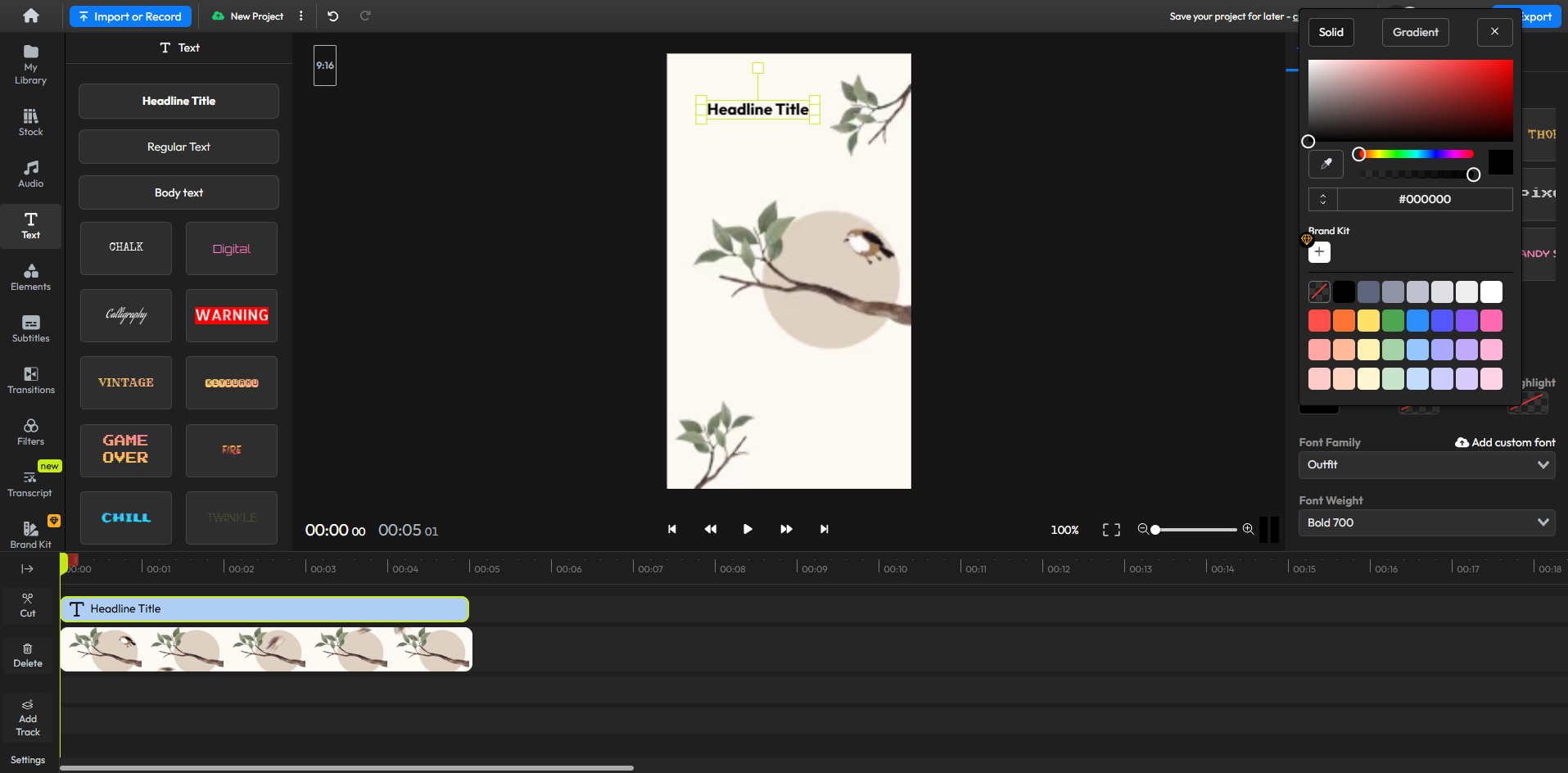 Interface of Flixier - an efficient tool to add captions to GIFs