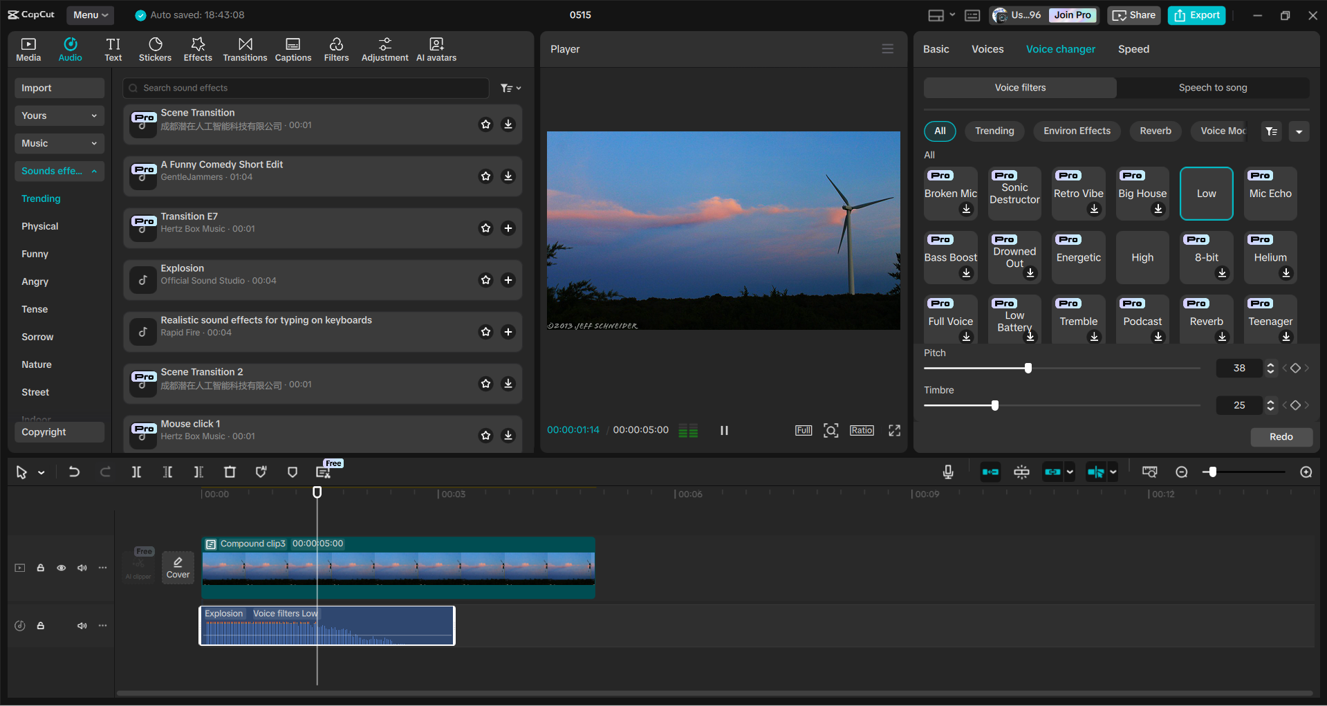 Interface of the CapCut desktop video editor - a quick way to add wind sound effects to videos