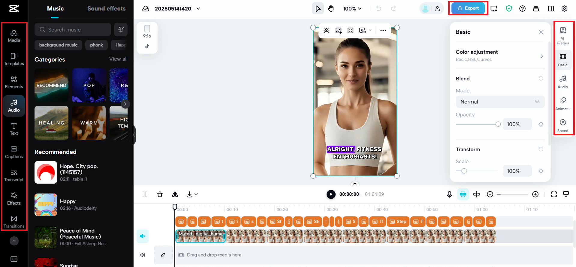 Pangunahing screen ng pag-edit