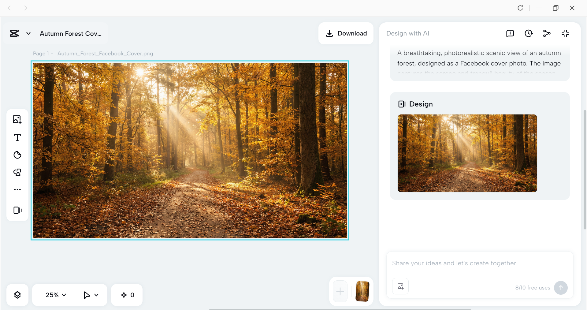 Interface of the CapCut desktop video editor - the best tool to create autumn cover photos for Facebook